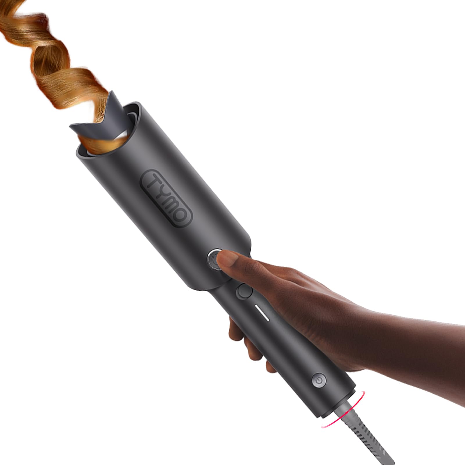 TYMO Automatic Rotating Curling Iron - TYMO CURLPRO Beach Waves Curling Wand, Portable Hair Curler, 500 Million Ionic, Dual Voltage & Lightweight for Travel, Ceramic Coating, 1 Inch, Pink