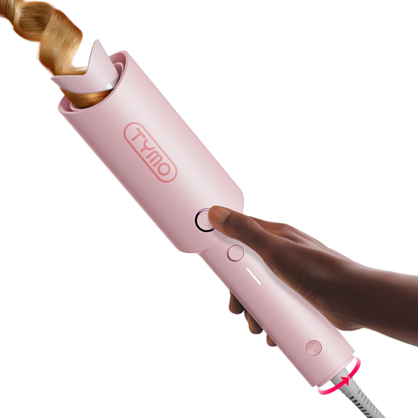 TYMO Automatic Rotating Curling Iron - TYMO CURLPRO Beach Waves Curling Wand, Portable Hair Curler, 500 Million Ionic, Dual Voltage & Lightweight for Travel, Ceramic Coating, 1 Inch, Pink