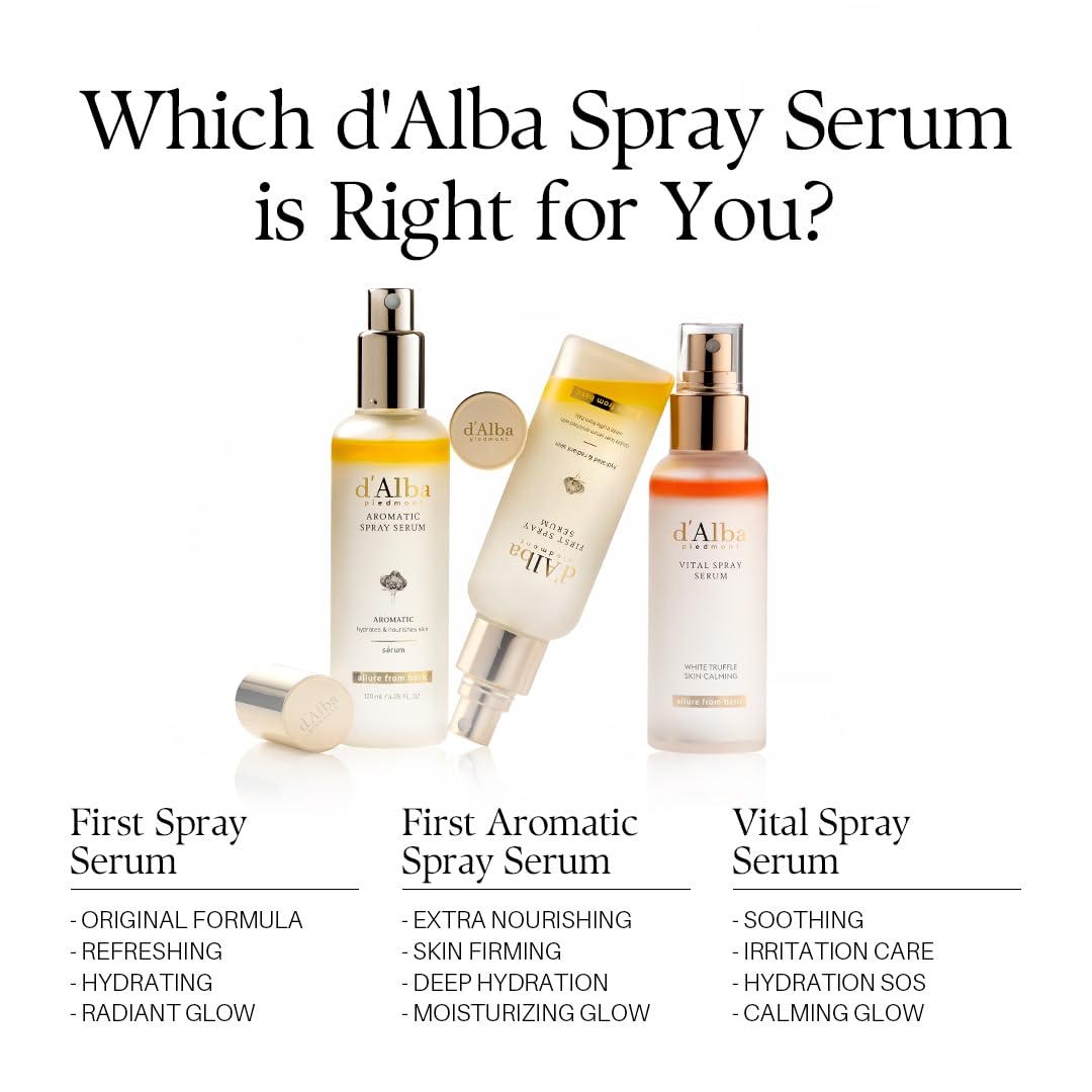 d'alba Piedmont Italian White Truffle First Spray Serum, Vegan Skin Care, Light-weight Face Moisturizer, Glow Serum for Radiant Skin, Non Comedogenic, All In One Mist, Korean Skin Care (3.38 fl oz.)