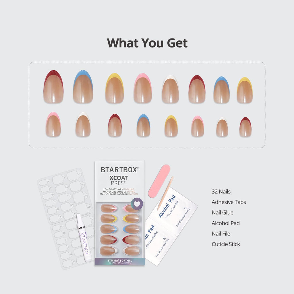 BTArtbox Square Ombre Press On Nails -Soft Gel Press On Nails Short with Nail Glue, 16 Sizes - 32 Reusable Fake Nails Kit, Vanilla Cream