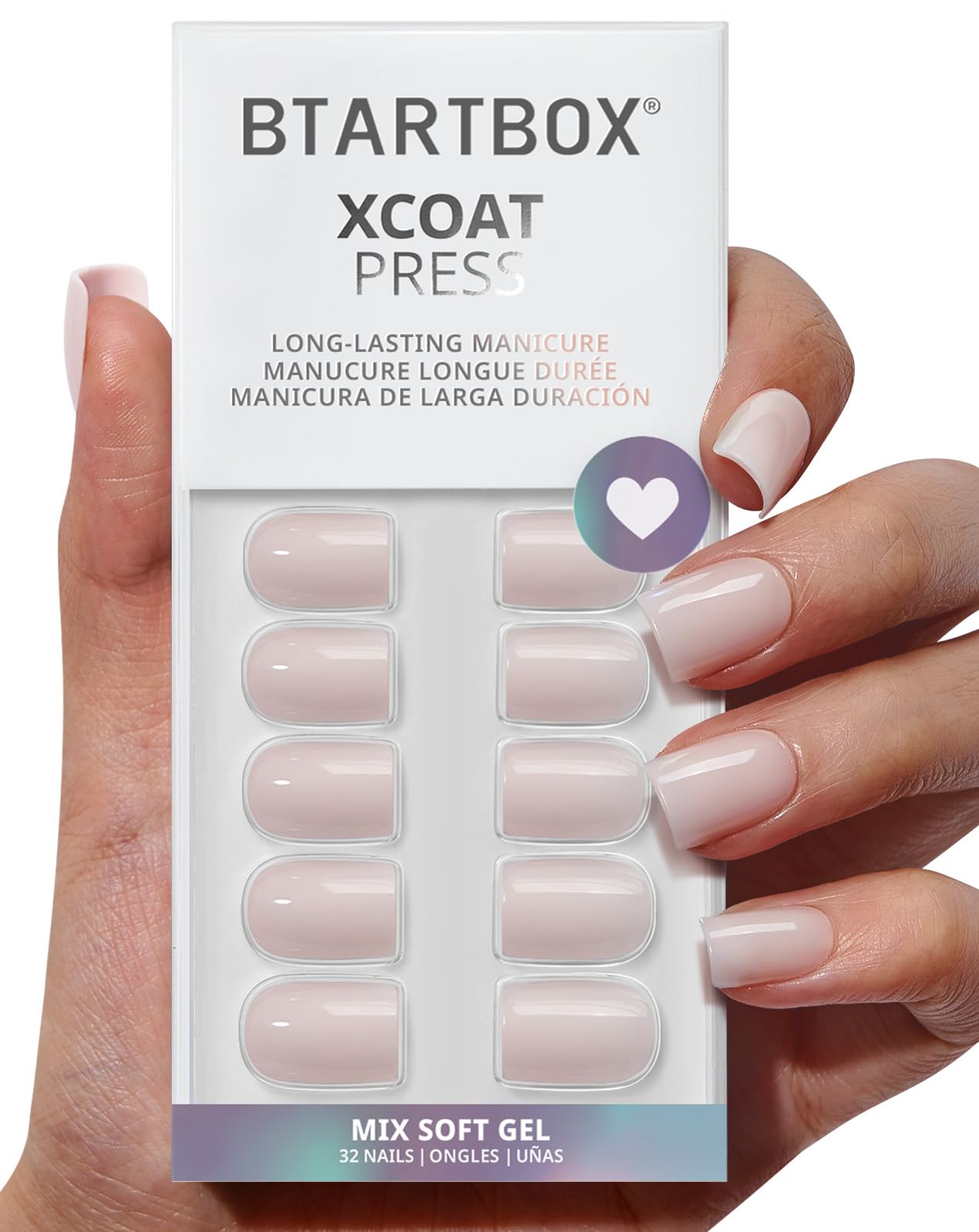 BTArtbox Square Ombre Press On Nails -Soft Gel Press On Nails Short with Nail Glue, 16 Sizes - 32 Reusable Fake Nails Kit, Vanilla Cream