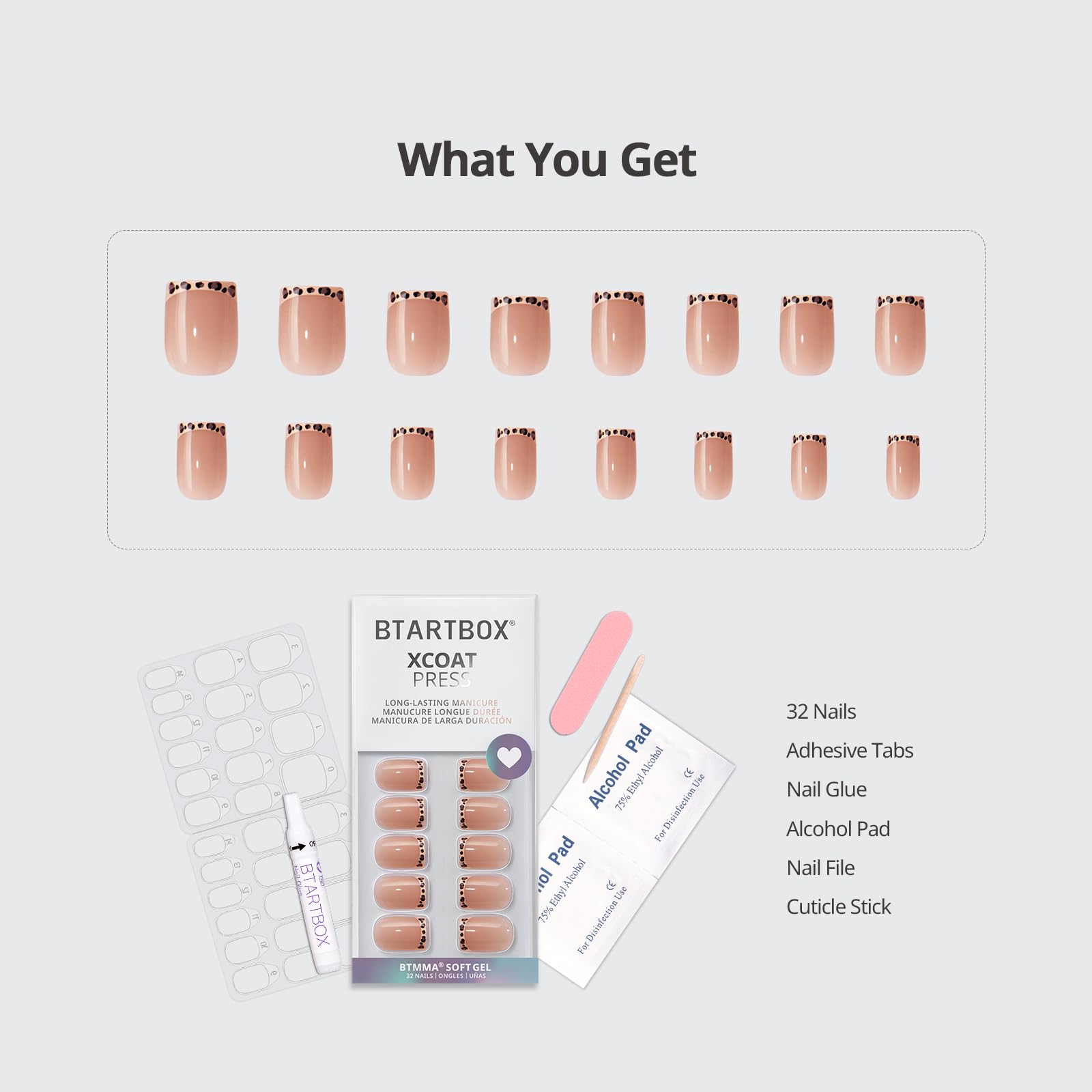 BTArtbox Square Ombre Press On Nails -Soft Gel Press On Nails Short with Nail Glue, 16 Sizes - 32 Reusable Fake Nails Kit, Vanilla Cream