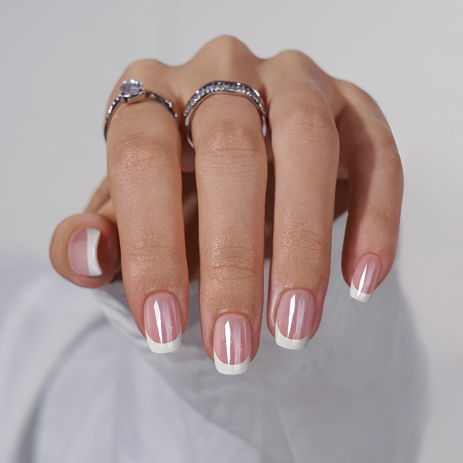 BTArtbox Square Ombre Press On Nails -Soft Gel Press On Nails Short with Nail Glue, 16 Sizes - 32 Reusable Fake Nails Kit, Vanilla Cream