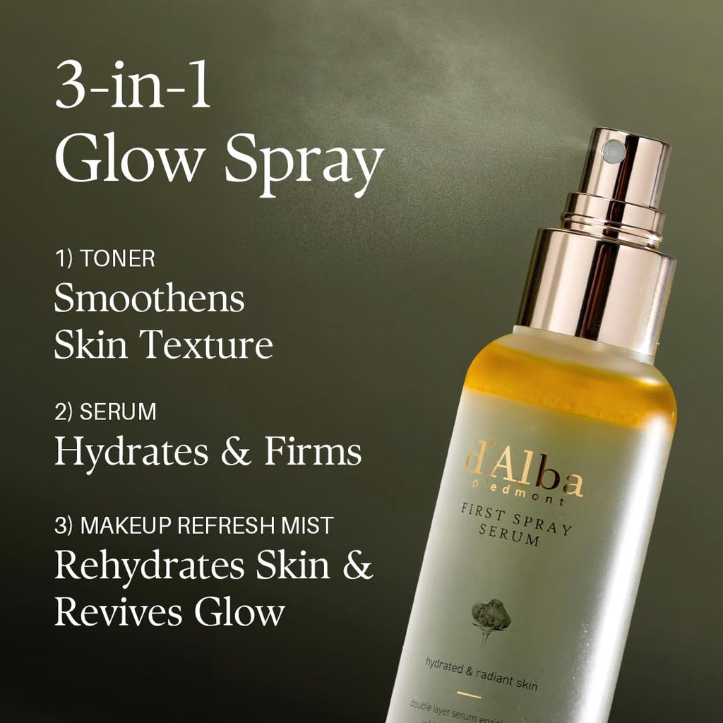 d'alba Piedmont Italian White Truffle First Spray Serum, Vegan Skin Care, Light-weight Face Moisturizer, Glow Serum for Radiant Skin, Non Comedogenic, All In One Mist, Korean Skin Care (3.38 fl oz.)