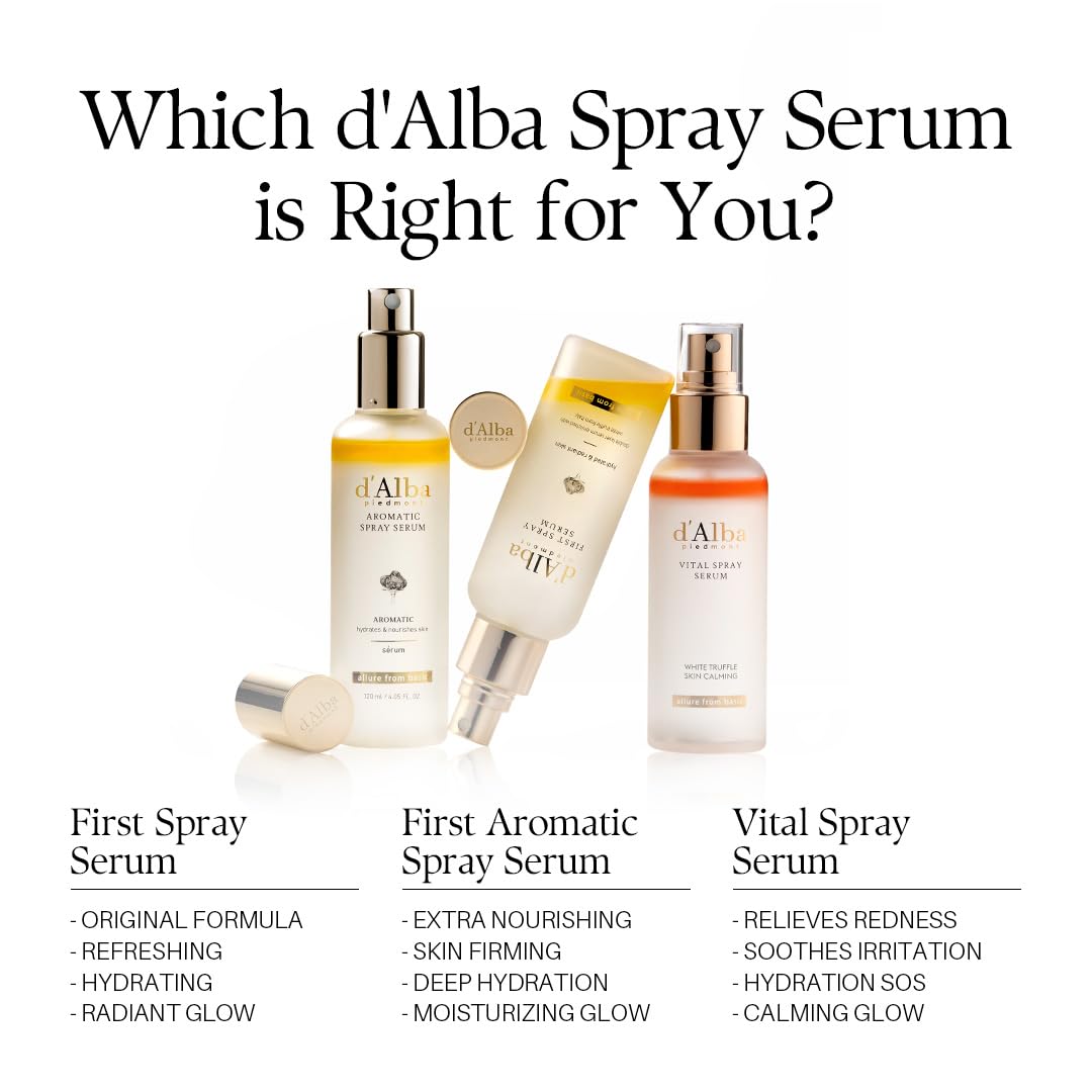 d'alba Piedmont Italian White Truffle First Spray Serum, Vegan Skin Care, Light-weight Face Moisturizer, Glow Serum for Radiant Skin, Non Comedogenic, All In One Mist, Korean Skin Care (3.38 fl oz.)