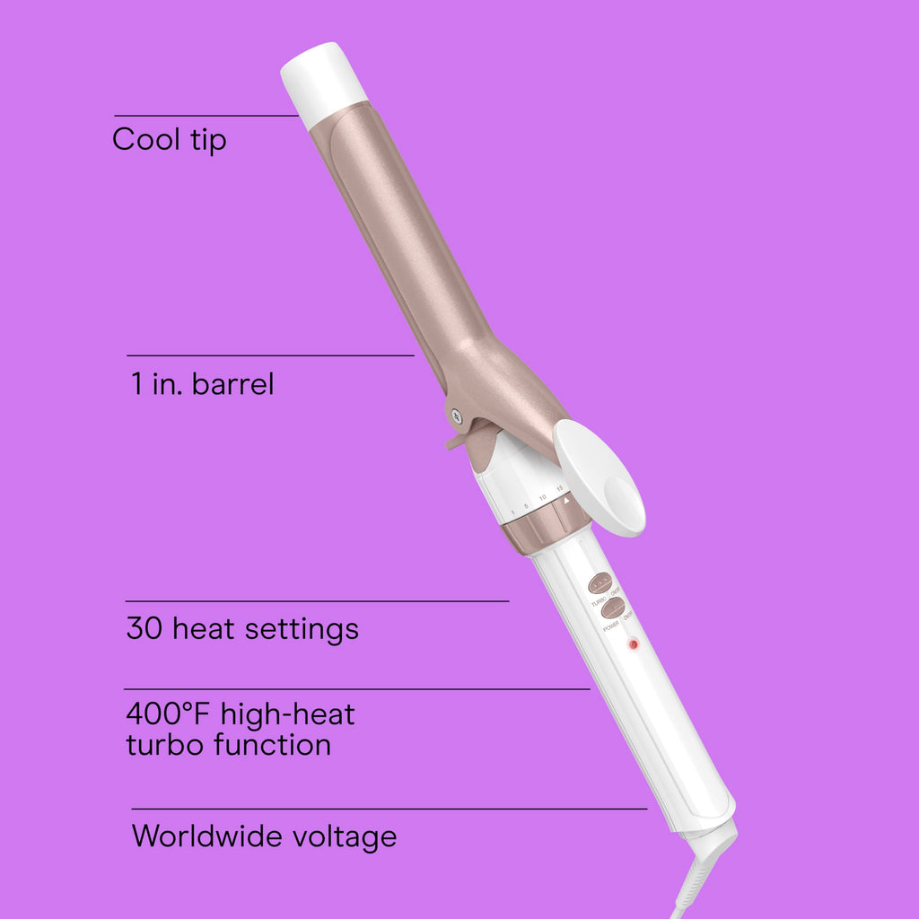 Conair Double Ceramic 1-Inch Curling Iron, 1-Inch Barrel Creates Classic Curls, Hair Curler for Use on Short, Medium, & Long Hair, White/Rose Gold