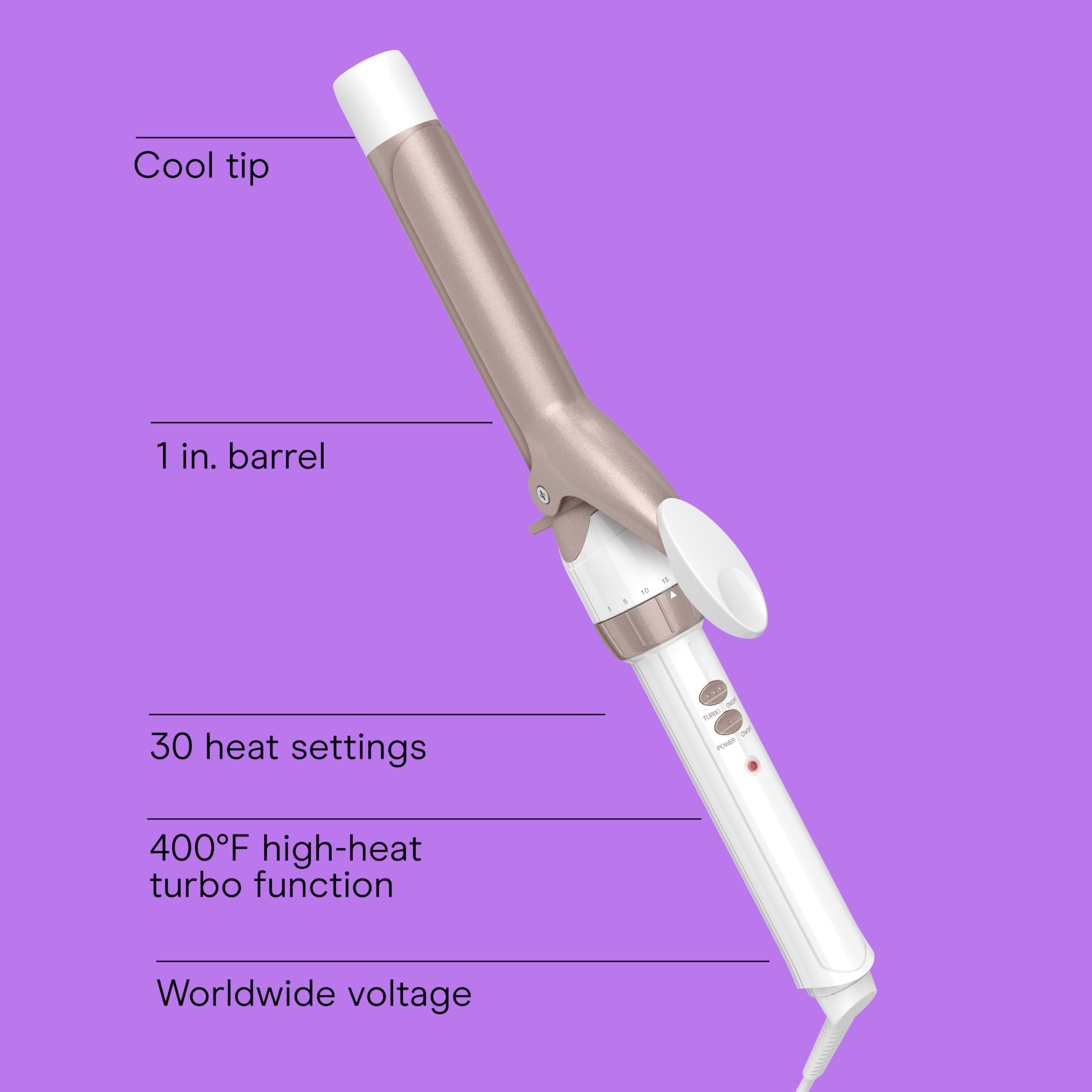 Conair Double Ceramic 1-Inch Curling Iron, 1-Inch Barrel Creates Classic Curls, Hair Curler for Use on Short, Medium, & Long Hair, White/Rose Gold