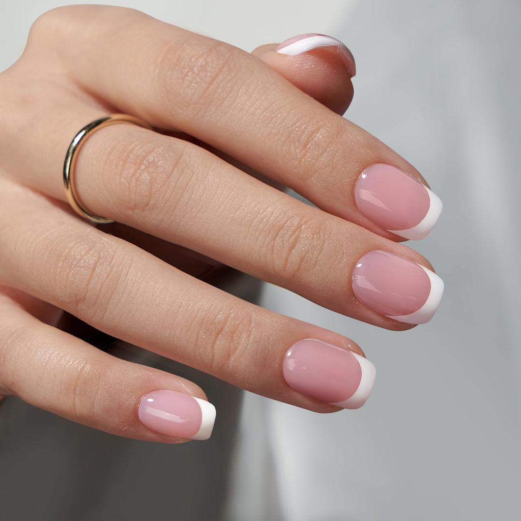 BTArtbox Square Ombre Press On Nails -Soft Gel Press On Nails Short with Nail Glue, 16 Sizes - 32 Reusable Fake Nails Kit, Vanilla Cream