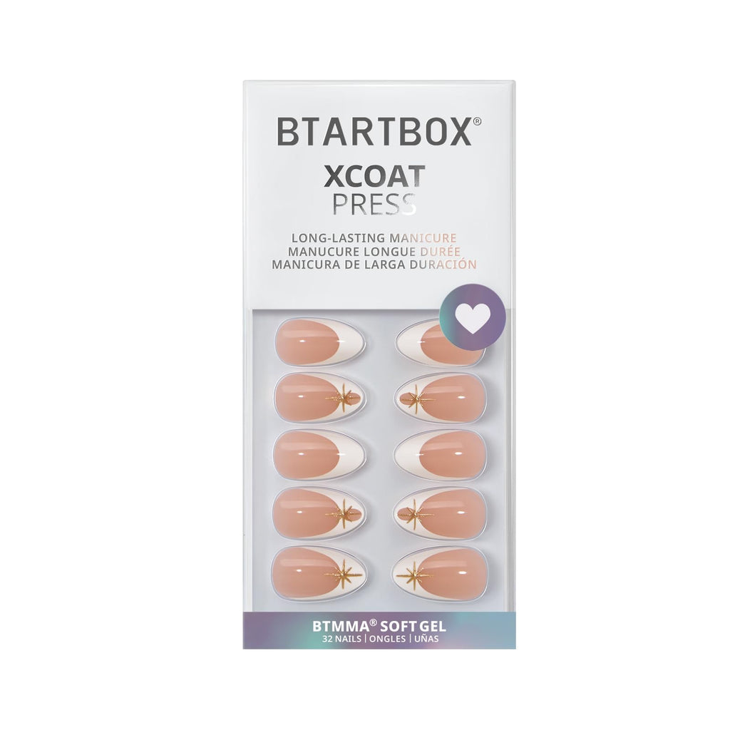 BTArtbox Square Ombre Press On Nails -Soft Gel Press On Nails Short with Nail Glue, 16 Sizes - 32 Reusable Fake Nails Kit, Vanilla Cream