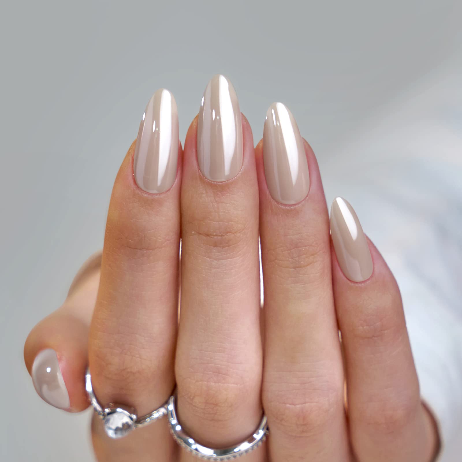 BTArtbox Square Ombre Press On Nails -Soft Gel Press On Nails Short with Nail Glue, 16 Sizes - 32 Reusable Fake Nails Kit, Vanilla Cream