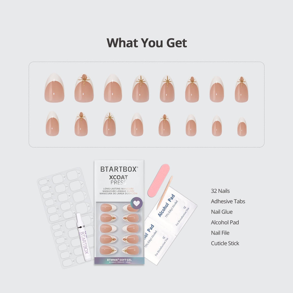 BTArtbox Square Ombre Press On Nails -Soft Gel Press On Nails Short with Nail Glue, 16 Sizes - 32 Reusable Fake Nails Kit, Vanilla Cream