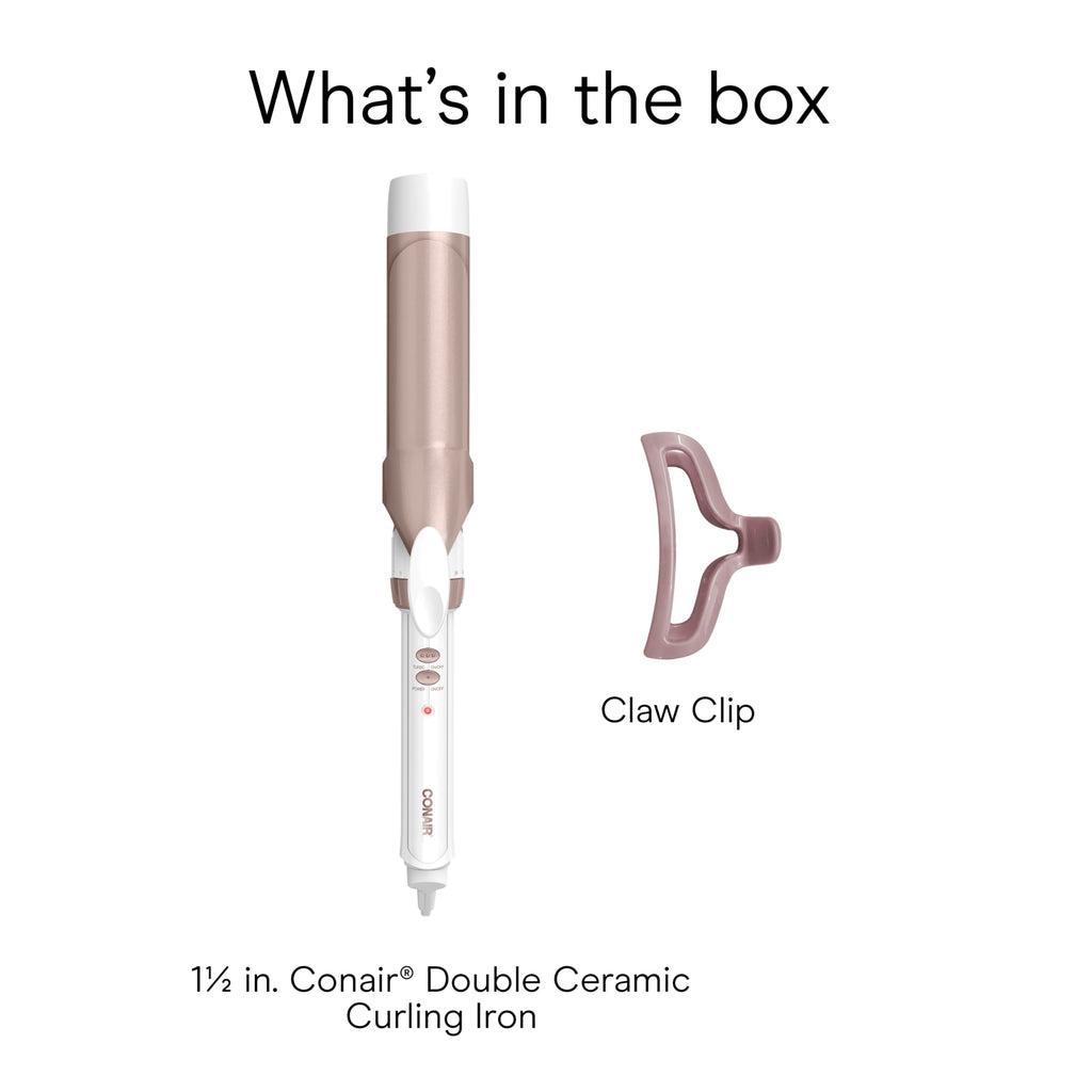 Conair Double Ceramic 1-Inch Curling Iron, 1-Inch Barrel Creates Classic Curls, Hair Curler for Use on Short, Medium, & Long Hair, White/Rose Gold