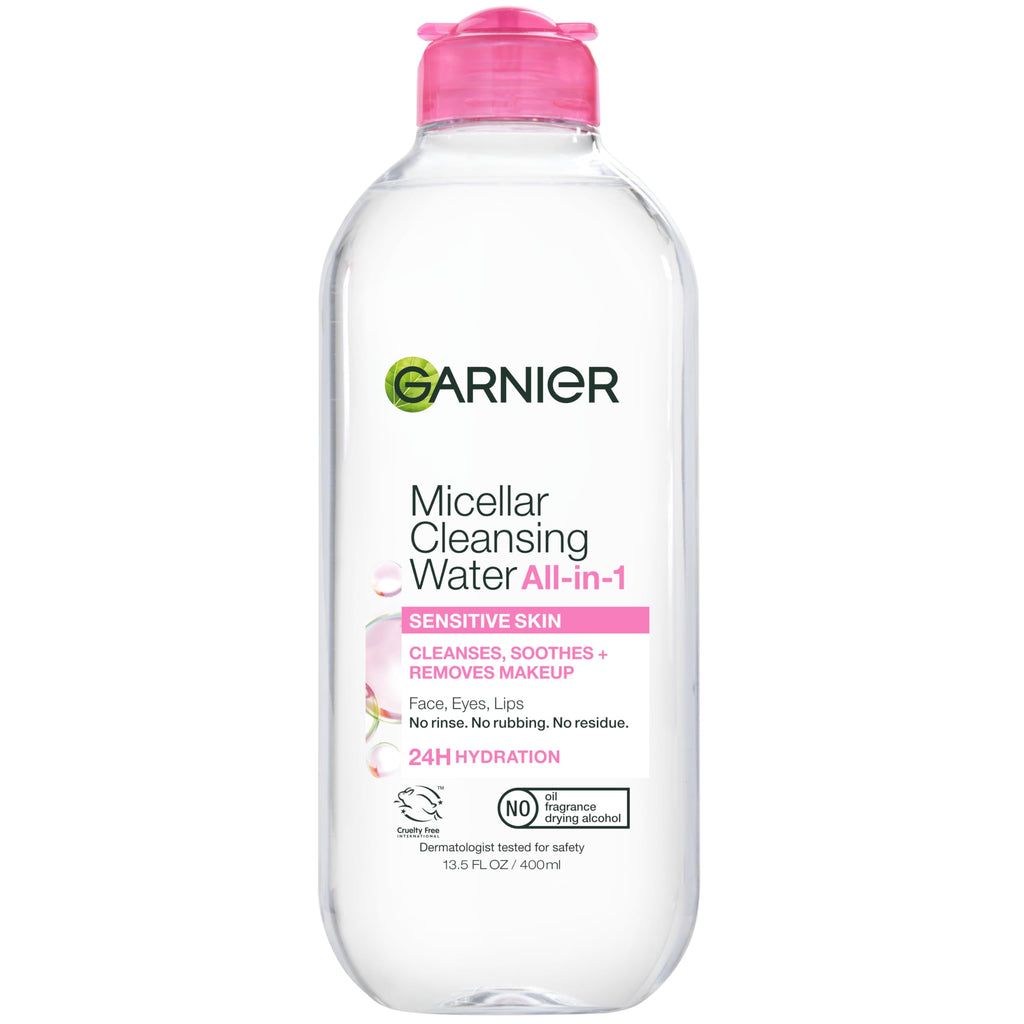 Garnier Micellar Cleansing Water, All-in-1 Makeup Remover and Facial Cleanser, For All Skin Types, 3.4 Fl Oz (100mL), 1 Count (Packaging May Vary)