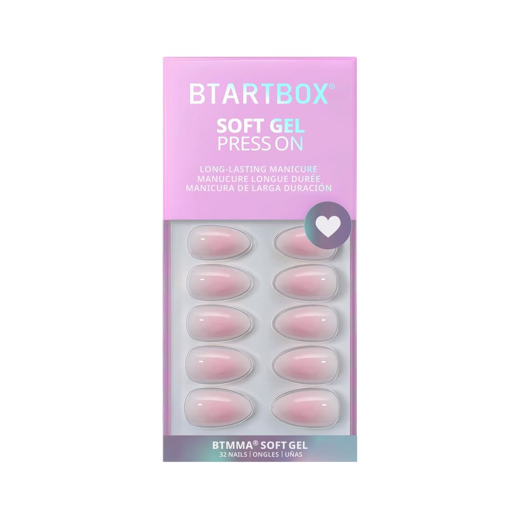 BTArtbox Square Ombre Press On Nails -Soft Gel Press On Nails Short with Nail Glue, 16 Sizes - 32 Reusable Fake Nails Kit, Vanilla Cream