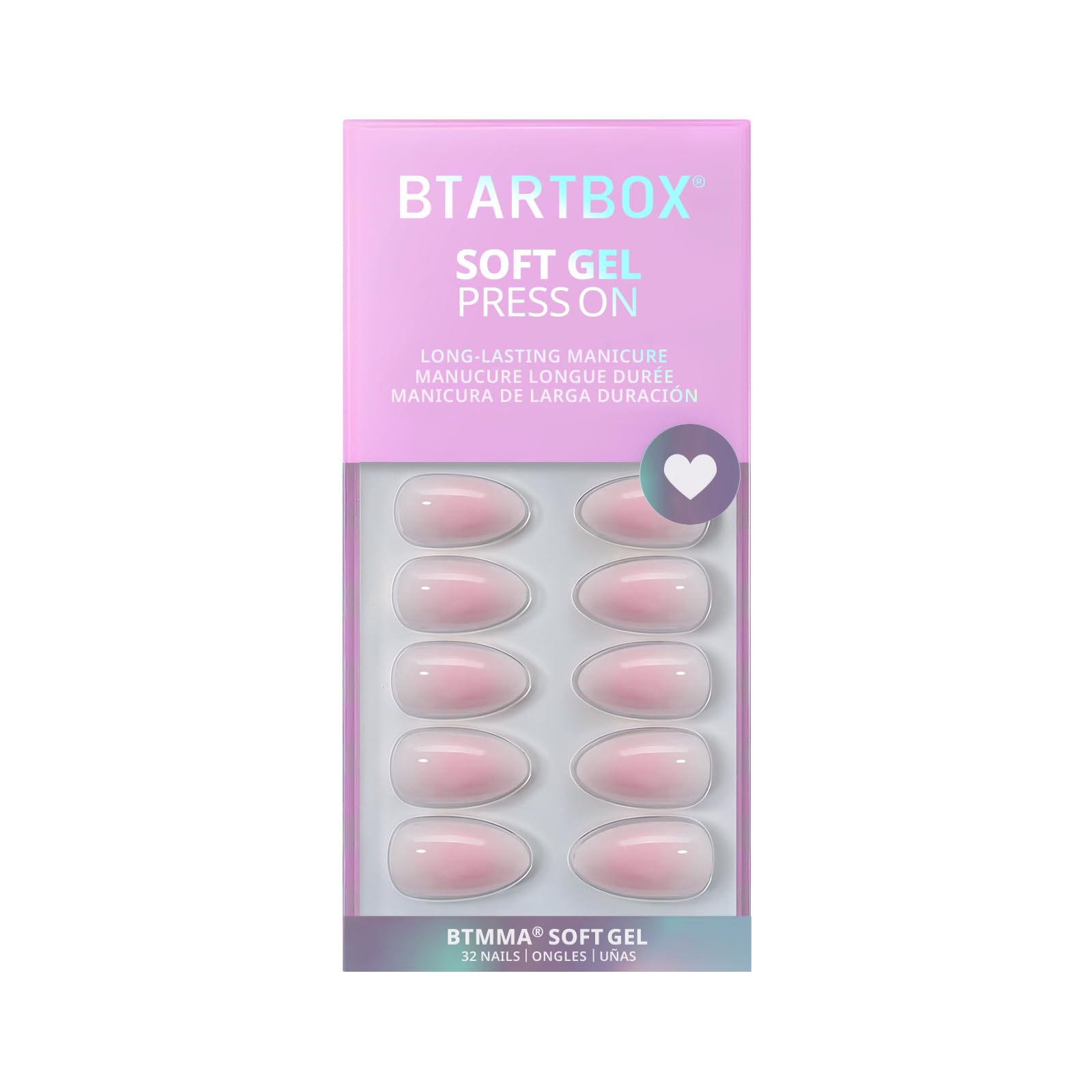 BTArtbox Square Ombre Press On Nails -Soft Gel Press On Nails Short with Nail Glue, 16 Sizes - 32 Reusable Fake Nails Kit, Vanilla Cream