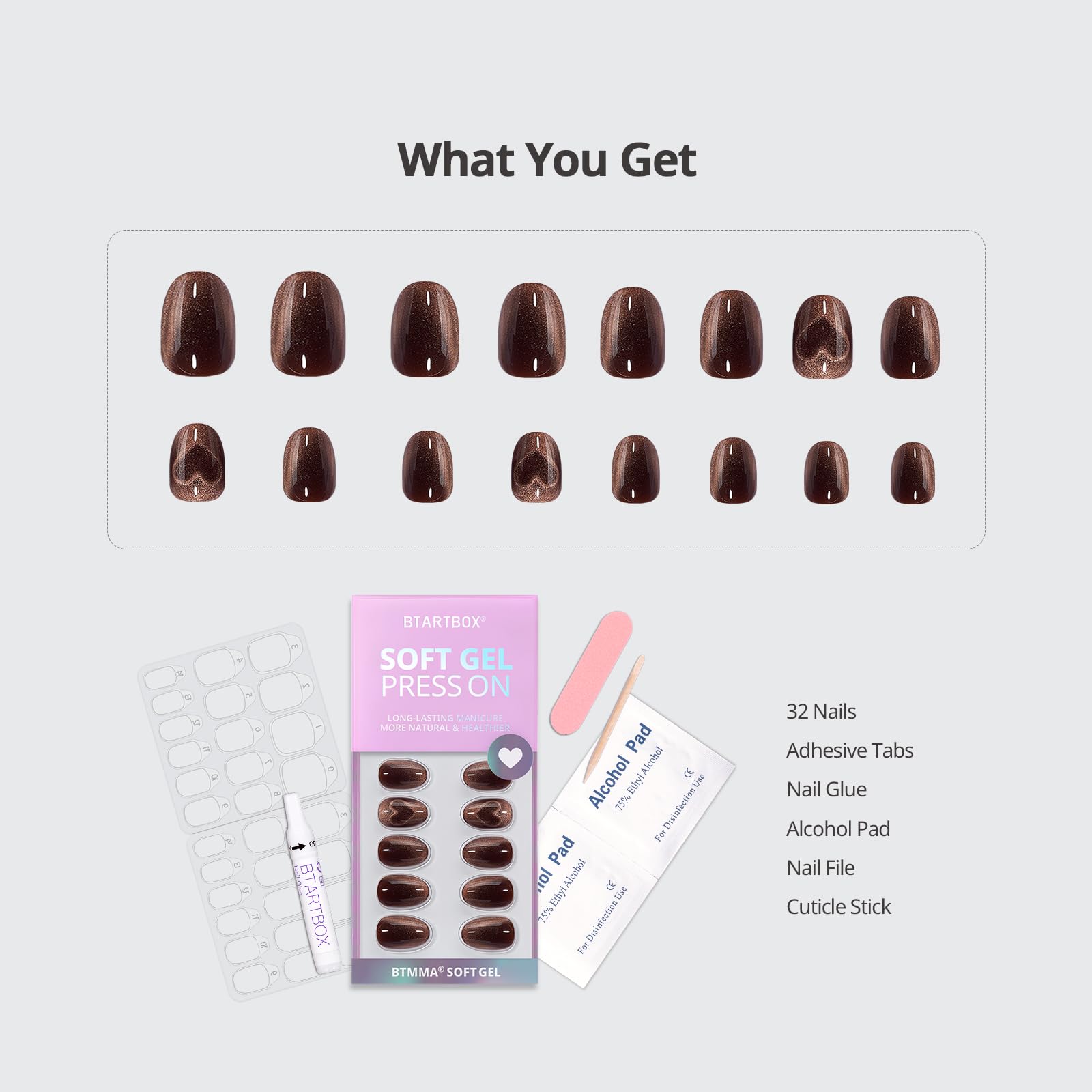 BTArtbox Square Ombre Press On Nails -Soft Gel Press On Nails Short with Nail Glue, 16 Sizes - 32 Reusable Fake Nails Kit, Vanilla Cream