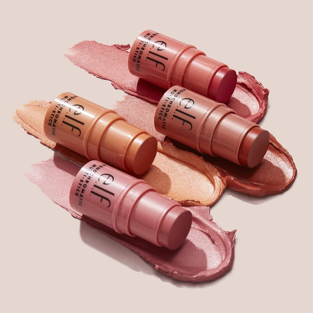 e.l.f. Monochromatic Multi Stick, Travel-Sized Luxuriously Creamy & Blendable Color, For Eyes, Lips & Cheeks, Vegan & Cruelty-Free, Glistening Peach, 0.17 Oz