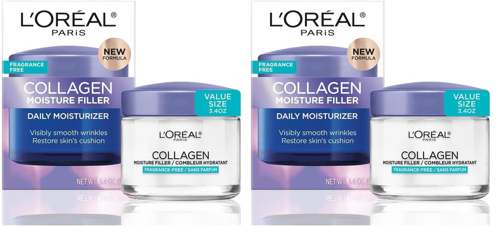 L'Oreal Paris Collagen Moisture Filler Face Cream, Anti-Aging Face Moisturizer, Non-Greasy Fragrance Free Skin Care Formula For Up to 48HR Hydration, 3.4 Oz