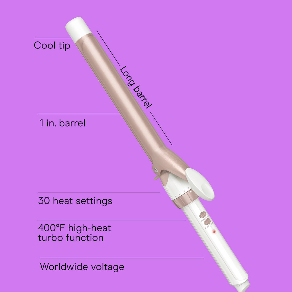 Conair Double Ceramic 1-Inch Curling Iron, 1-Inch Barrel Creates Classic Curls, Hair Curler for Use on Short, Medium, & Long Hair, White/Rose Gold