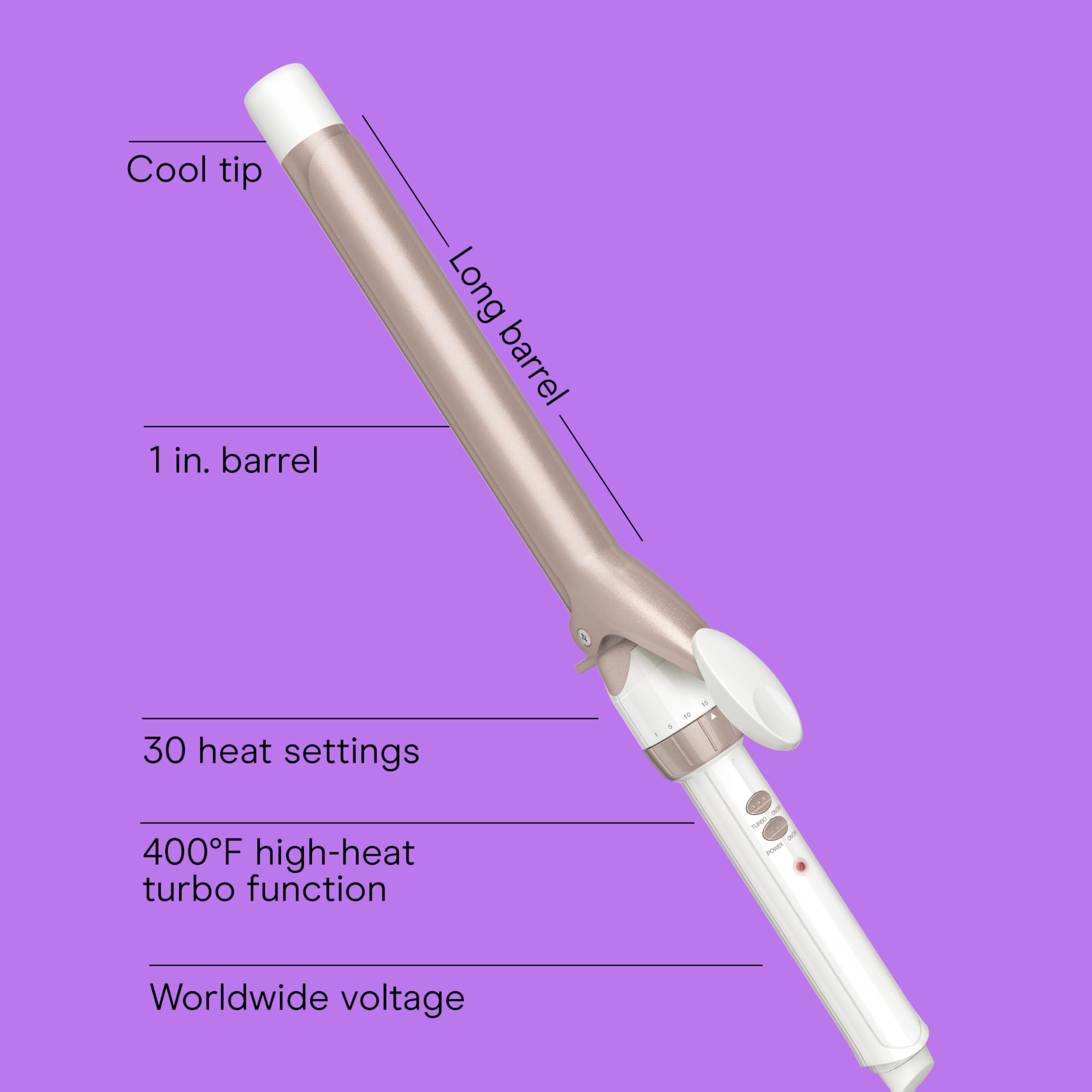 Conair Double Ceramic 1-Inch Curling Iron, 1-Inch Barrel Creates Classic Curls, Hair Curler for Use on Short, Medium, & Long Hair, White/Rose Gold