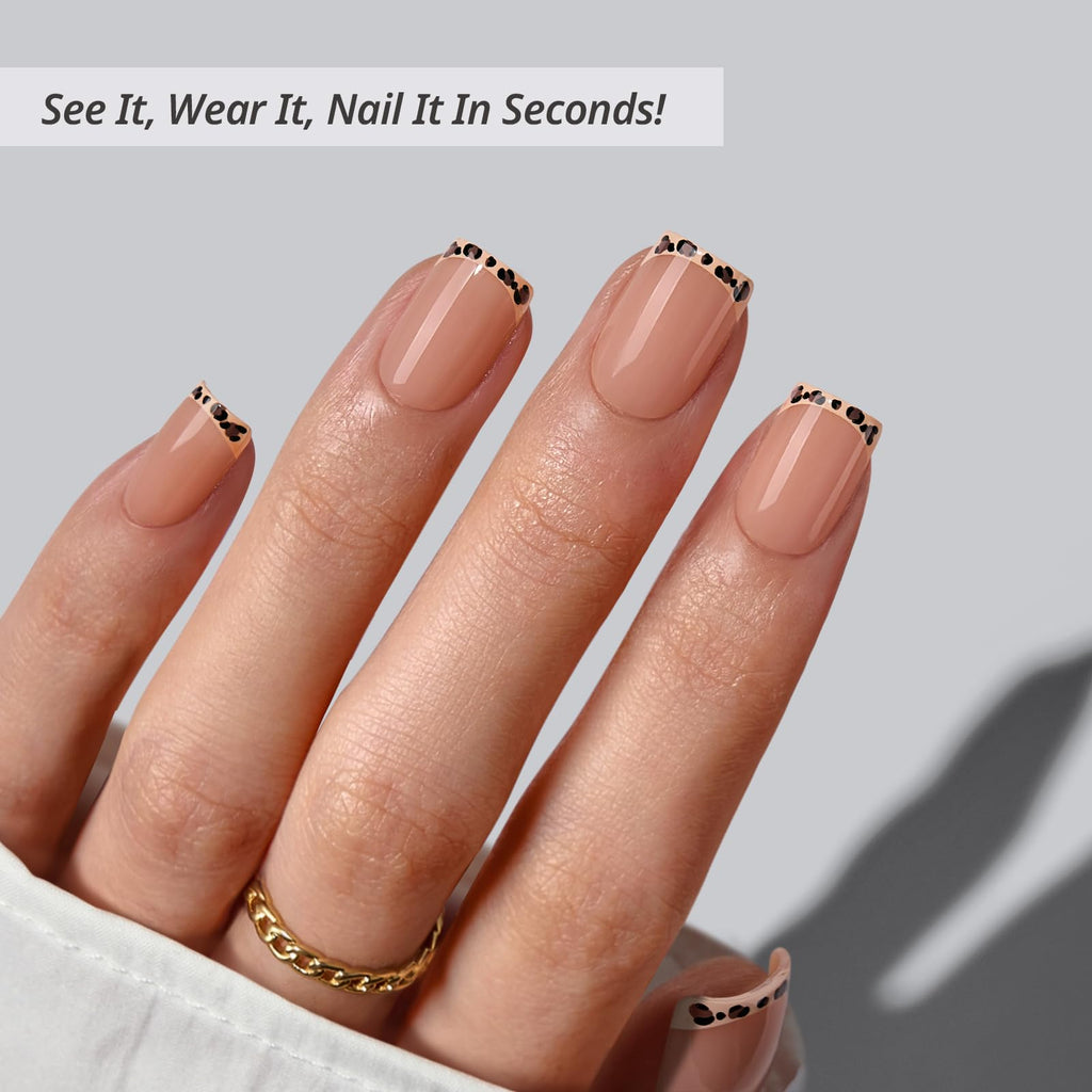 BTArtbox Square Ombre Press On Nails -Soft Gel Press On Nails Short with Nail Glue, 16 Sizes - 32 Reusable Fake Nails Kit, Vanilla Cream