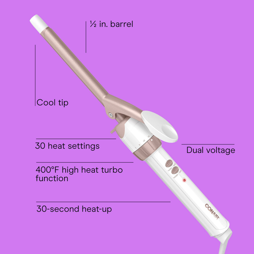 Conair Double Ceramic 1-Inch Curling Iron, 1-Inch Barrel Creates Classic Curls, Hair Curler for Use on Short, Medium, & Long Hair, White/Rose Gold