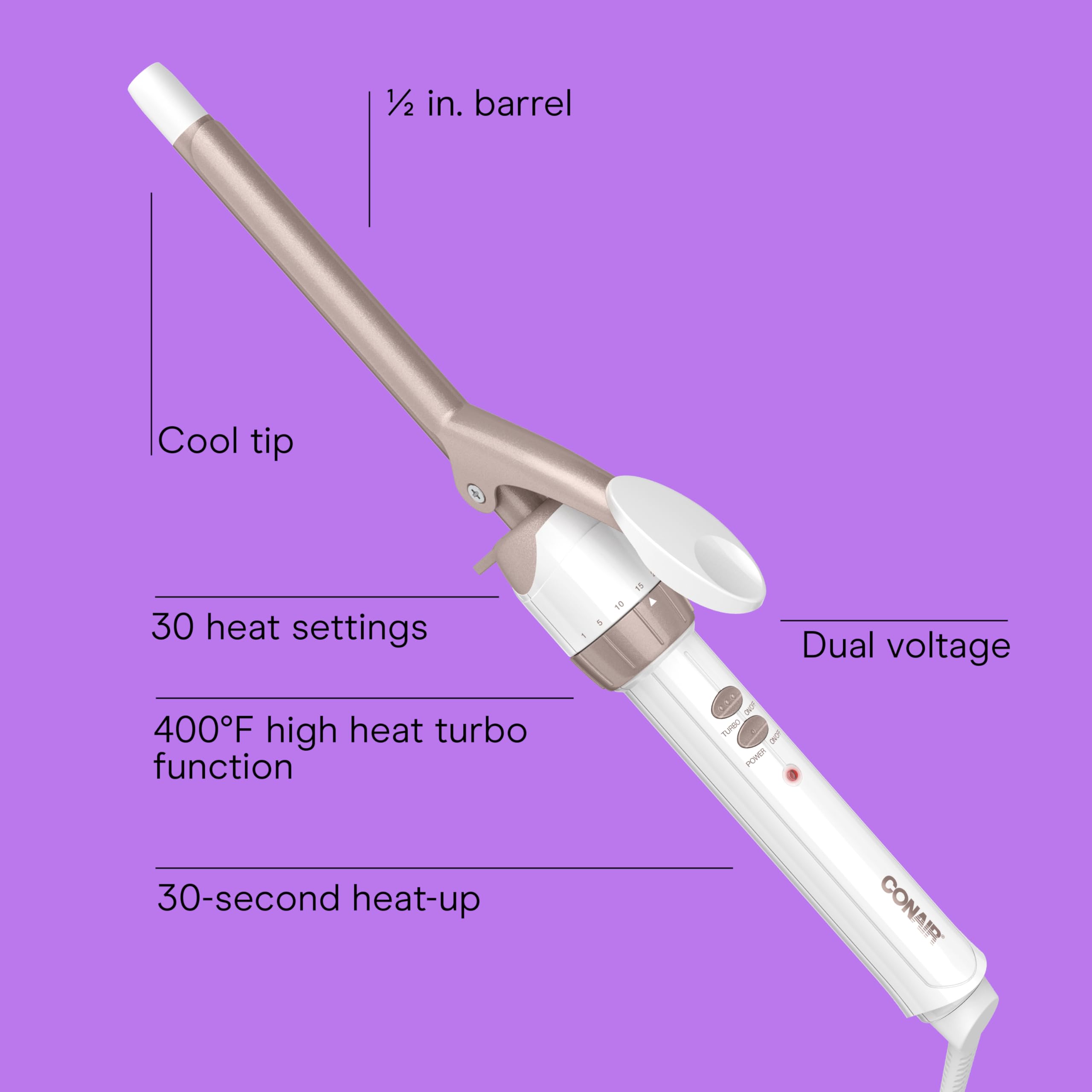 Conair Double Ceramic 1-Inch Curling Iron, 1-Inch Barrel Creates Classic Curls, Hair Curler for Use on Short, Medium, & Long Hair, White/Rose Gold