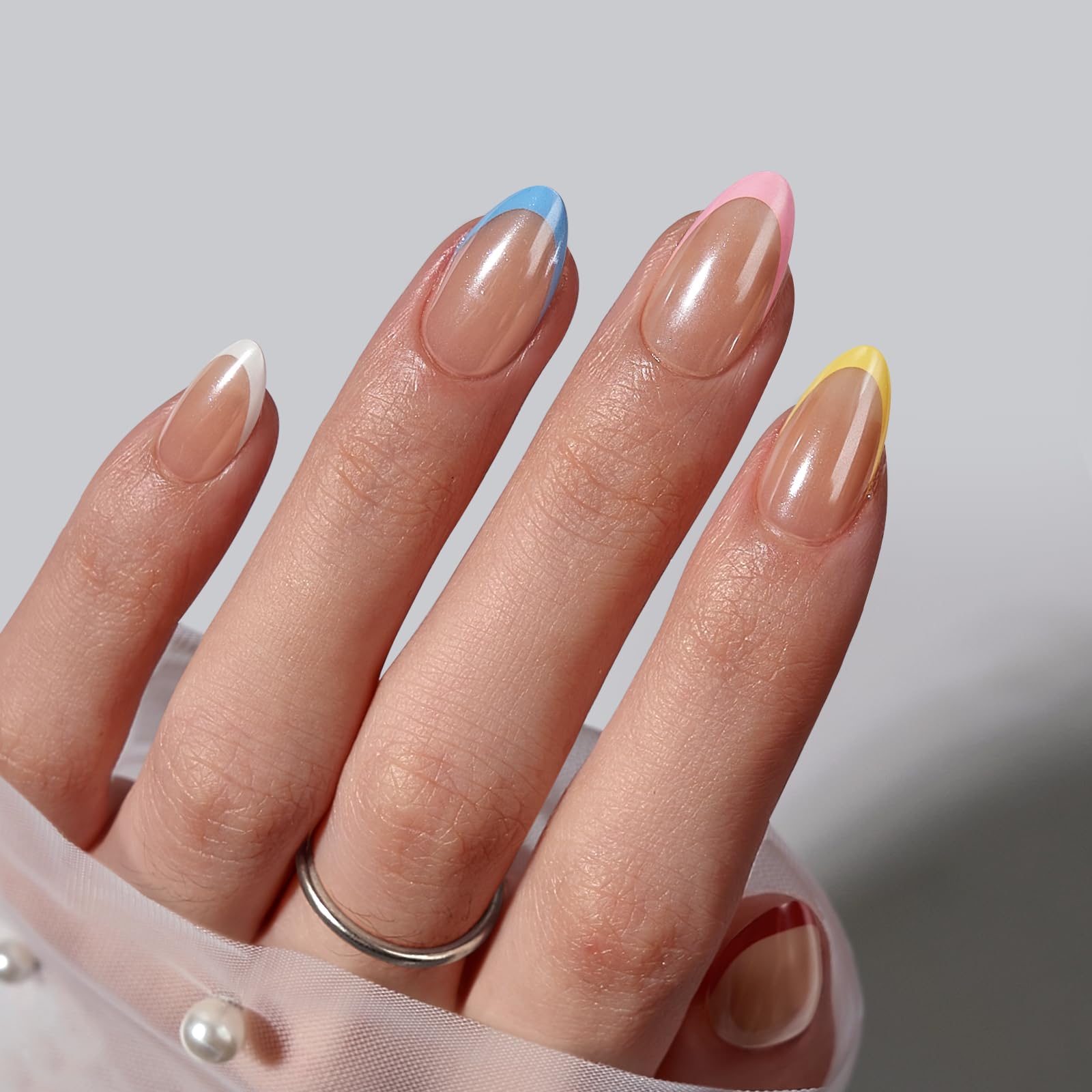BTArtbox Square Ombre Press On Nails -Soft Gel Press On Nails Short with Nail Glue, 16 Sizes - 32 Reusable Fake Nails Kit, Vanilla Cream