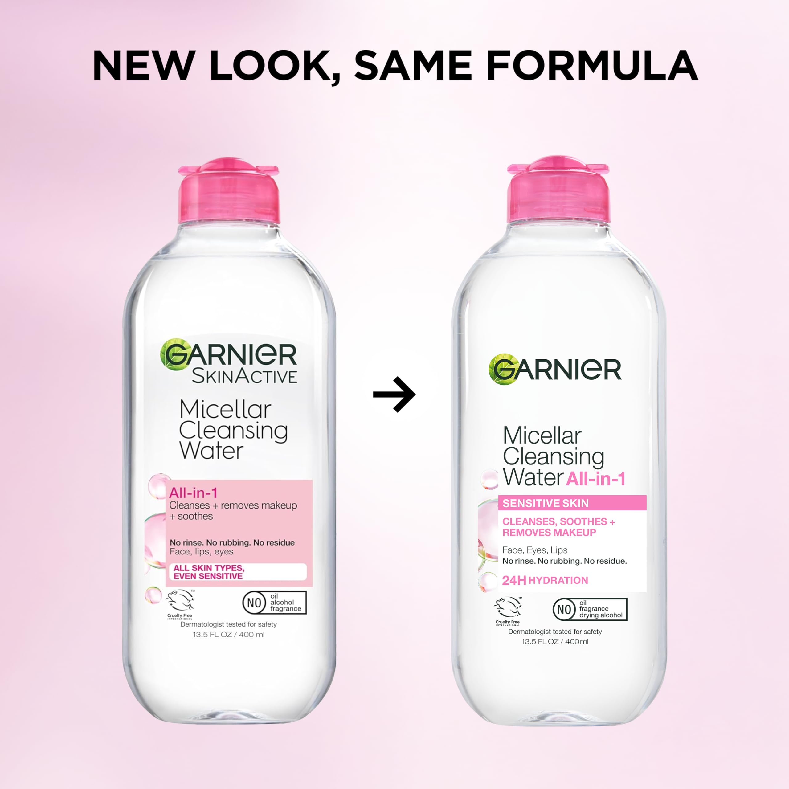Garnier Micellar Cleansing Water, All-in-1 Makeup Remover and Facial Cleanser, For All Skin Types, 3.4 Fl Oz (100mL), 1 Count (Packaging May Vary)