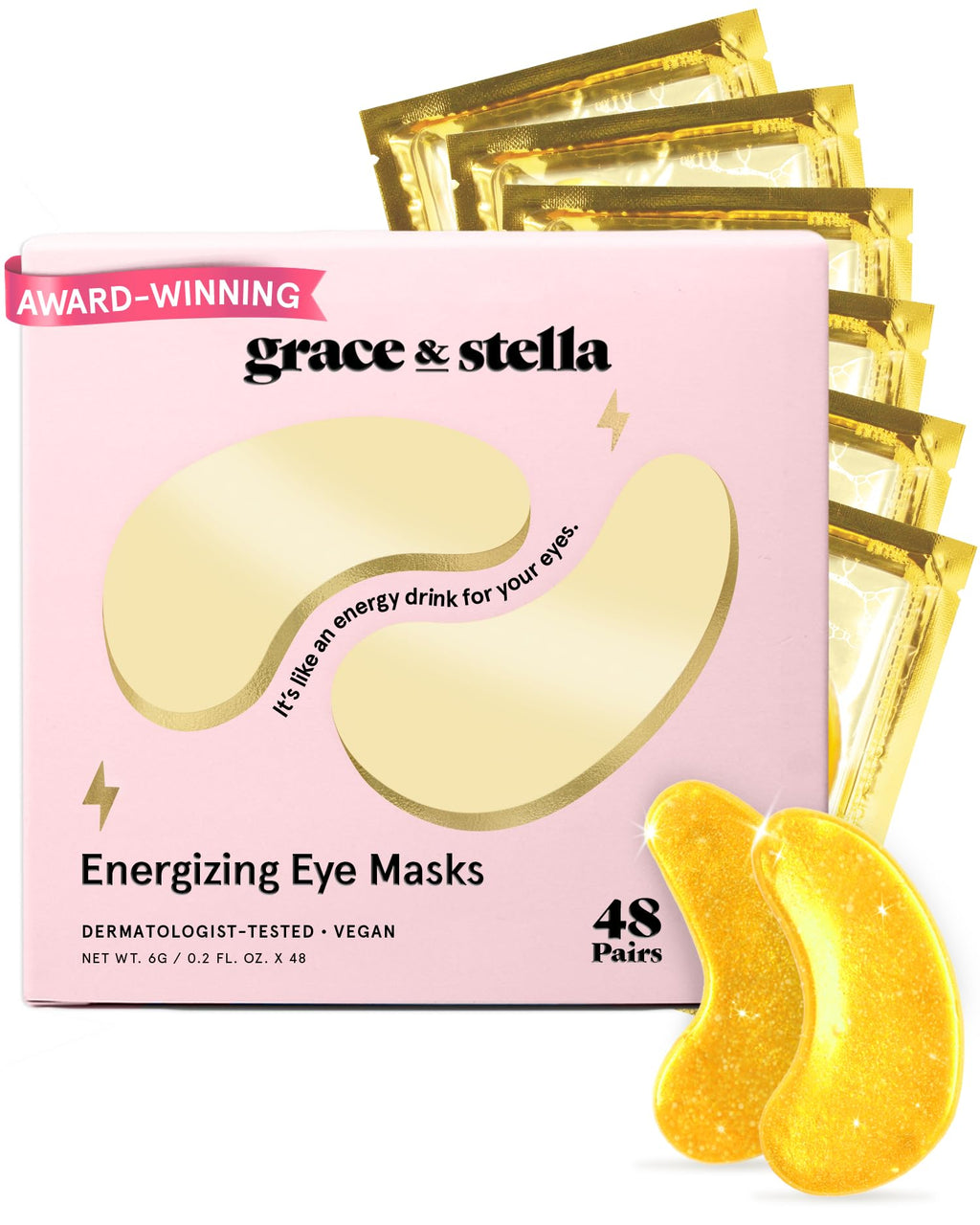 grace & stella Award Winning Under Eye Mask - Reduce Dark Circles, Puffy Eyes, Undereye Bags, Wrinkles - Gel Under Eye Patches - Small Birthday Gifts - Vegan Cruelty-Free (Pink, 6 Pairs)