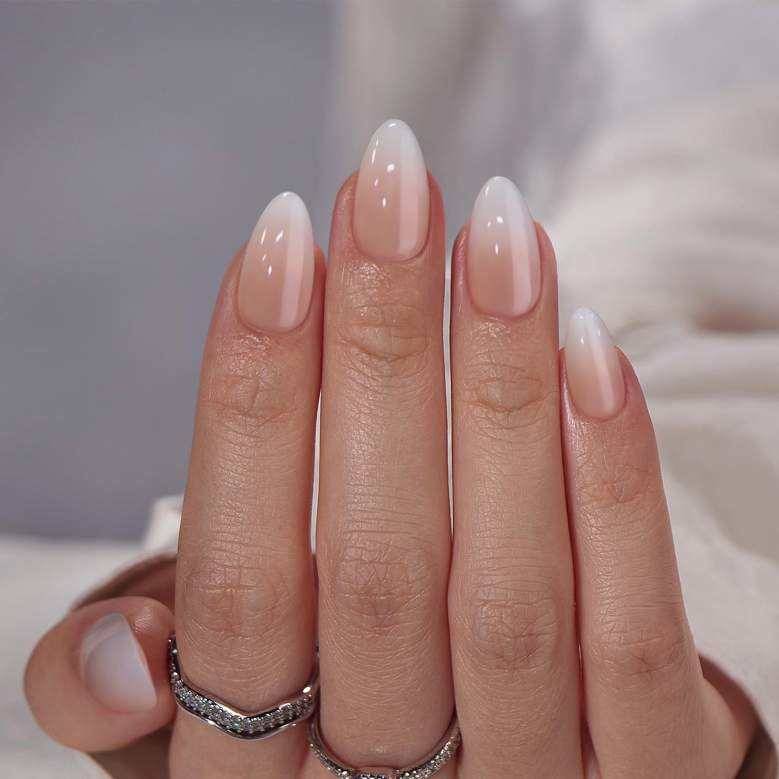 BTArtbox Square Ombre Press On Nails -Soft Gel Press On Nails Short with Nail Glue, 16 Sizes - 32 Reusable Fake Nails Kit, Vanilla Cream