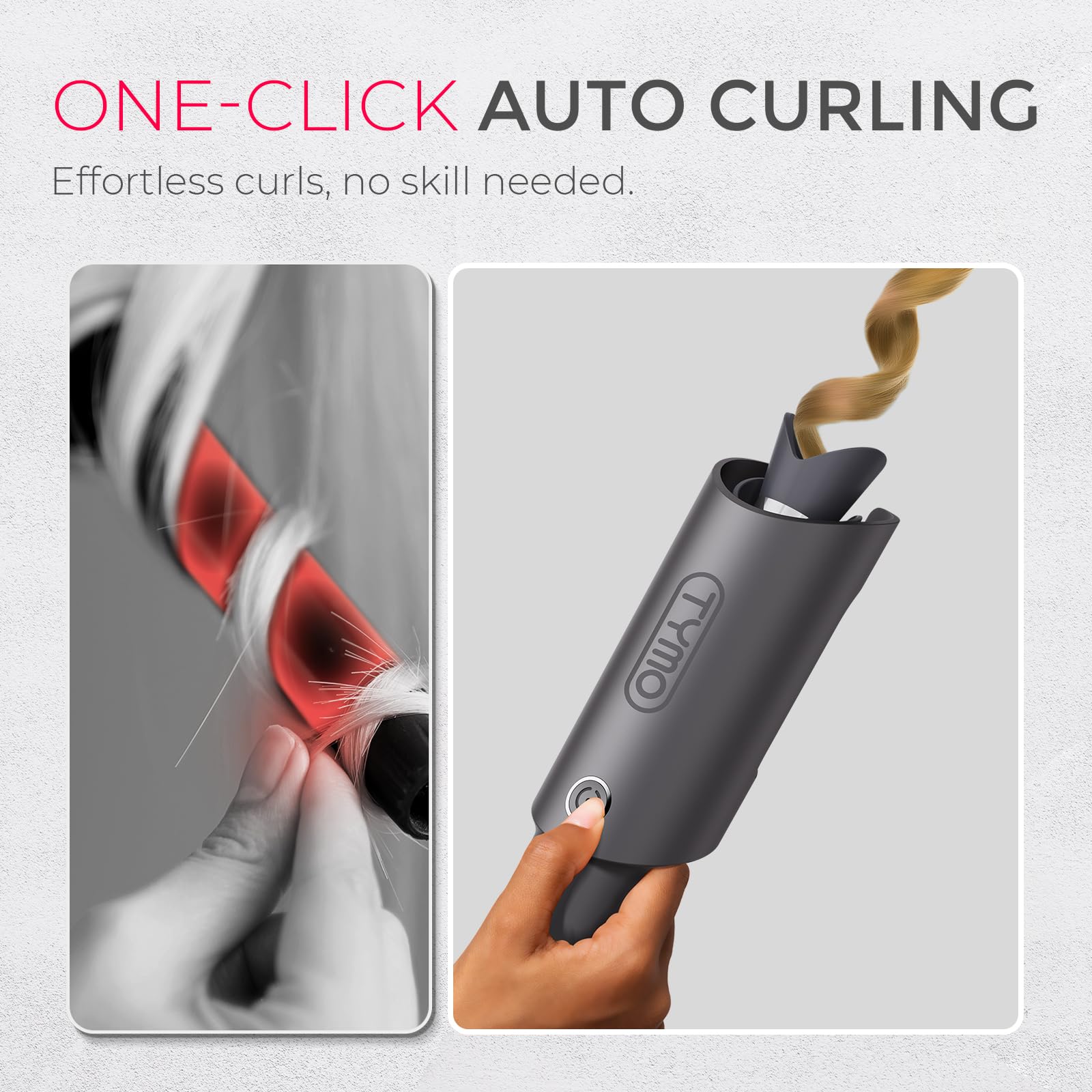 TYMO Automatic Rotating Curling Iron - TYMO CURLPRO Beach Waves Curling Wand, Portable Hair Curler, 500 Million Ionic, Dual Voltage & Lightweight for Travel, Ceramic Coating, 1 Inch, Pink
