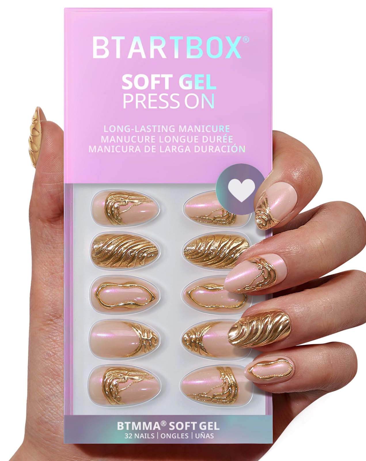 BTArtbox Square Ombre Press On Nails -Soft Gel Press On Nails Short with Nail Glue, 16 Sizes - 32 Reusable Fake Nails Kit, Vanilla Cream