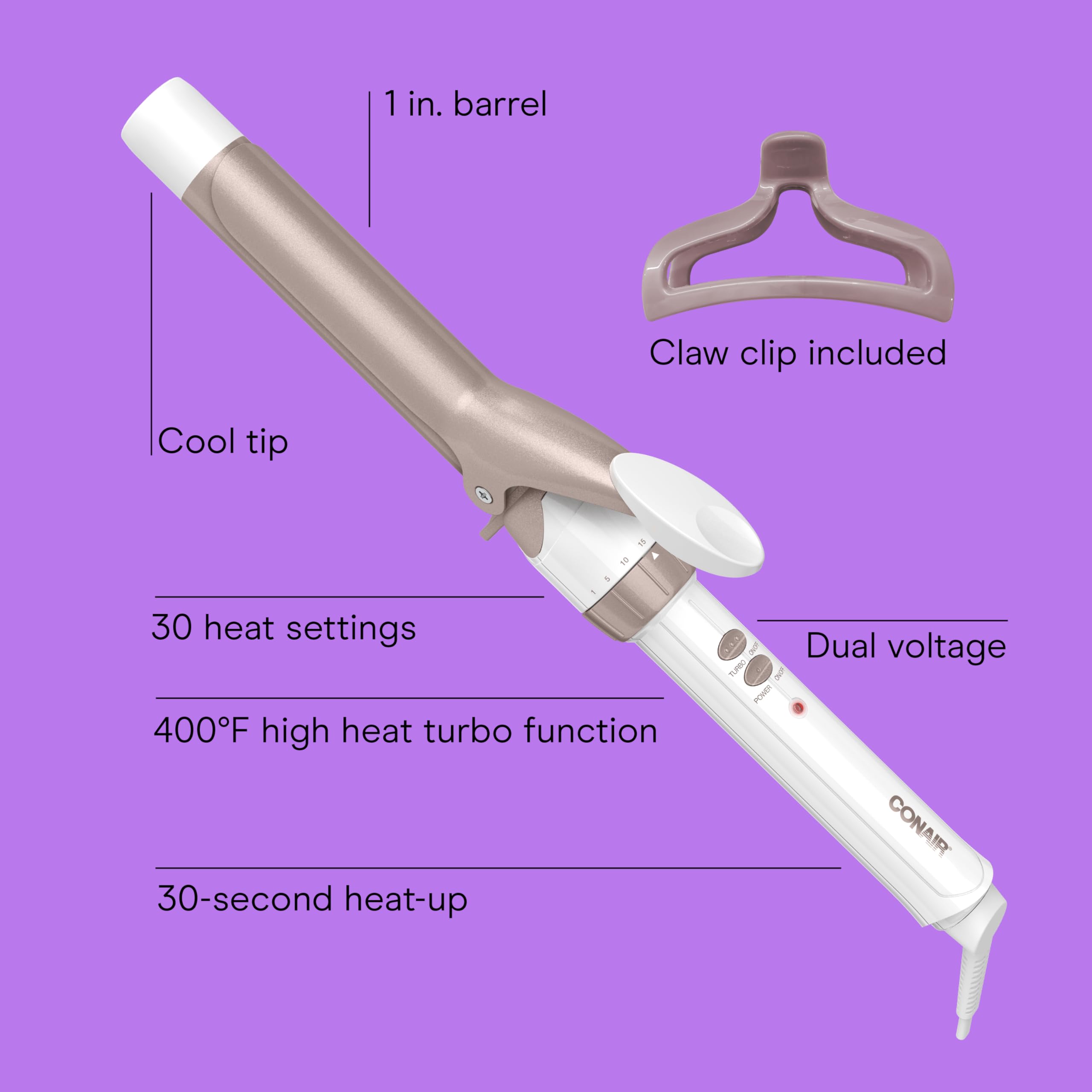Conair Double Ceramic 1-Inch Curling Iron, 1-Inch Barrel Creates Classic Curls, Hair Curler for Use on Short, Medium, & Long Hair, White/Rose Gold