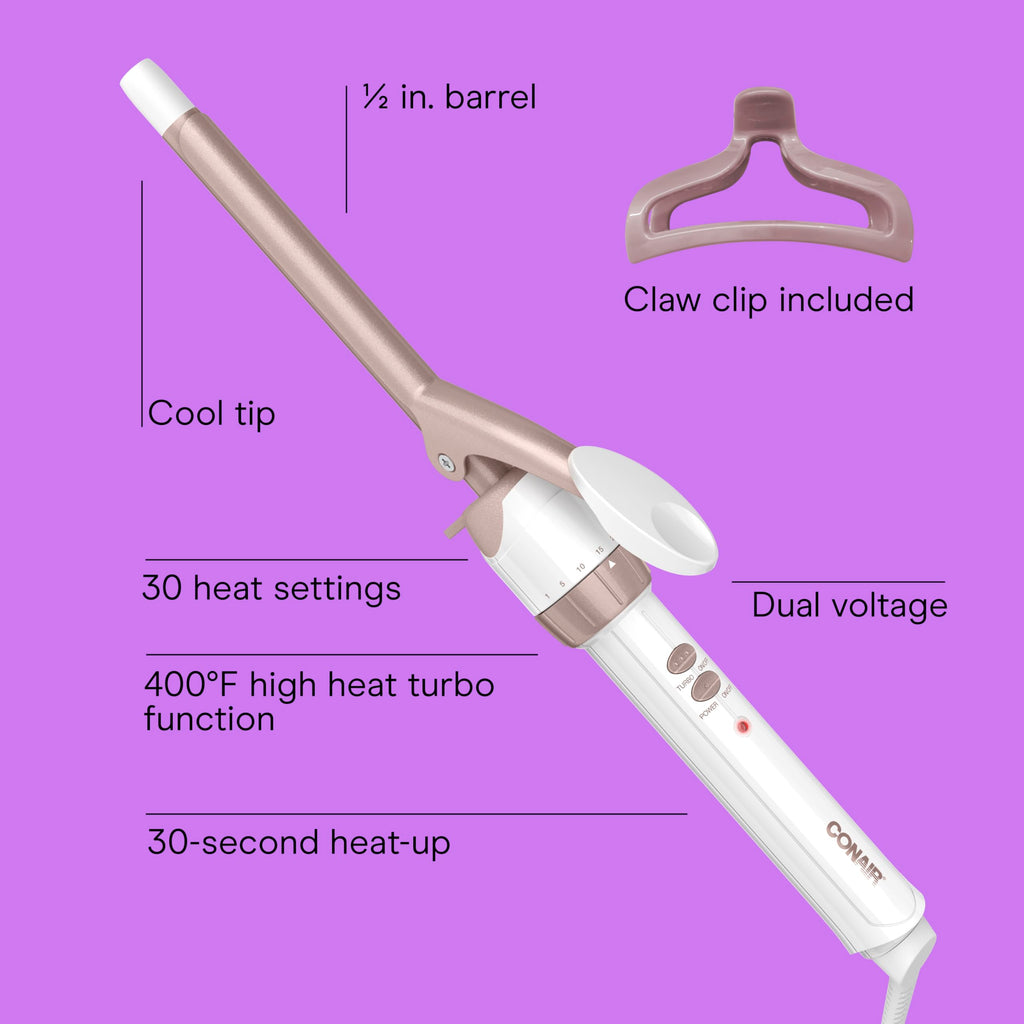Conair Double Ceramic 1-Inch Curling Iron, 1-Inch Barrel Creates Classic Curls, Hair Curler for Use on Short, Medium, & Long Hair, White/Rose Gold