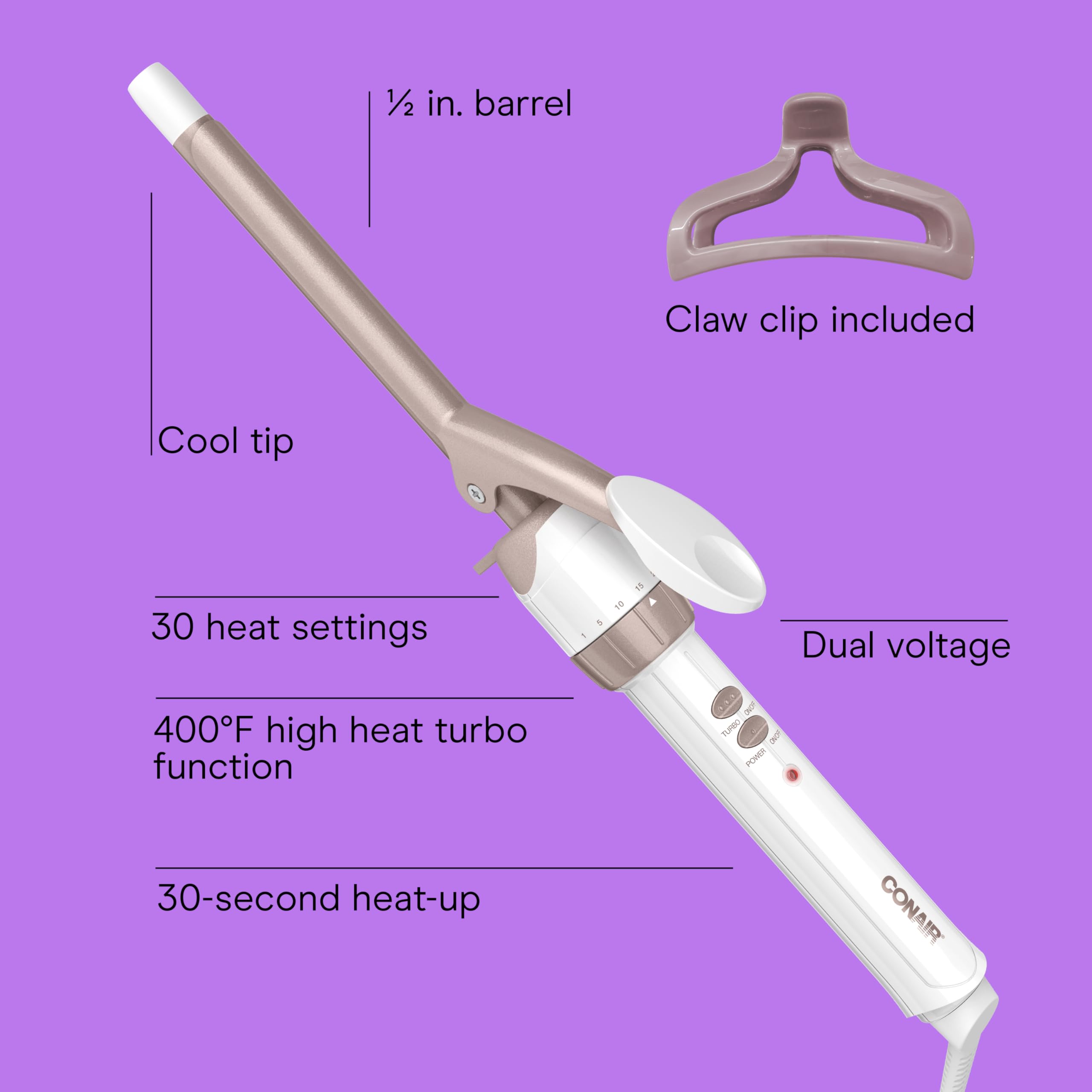 Conair Double Ceramic 1-Inch Curling Iron, 1-Inch Barrel Creates Classic Curls, Hair Curler for Use on Short, Medium, & Long Hair, White/Rose Gold