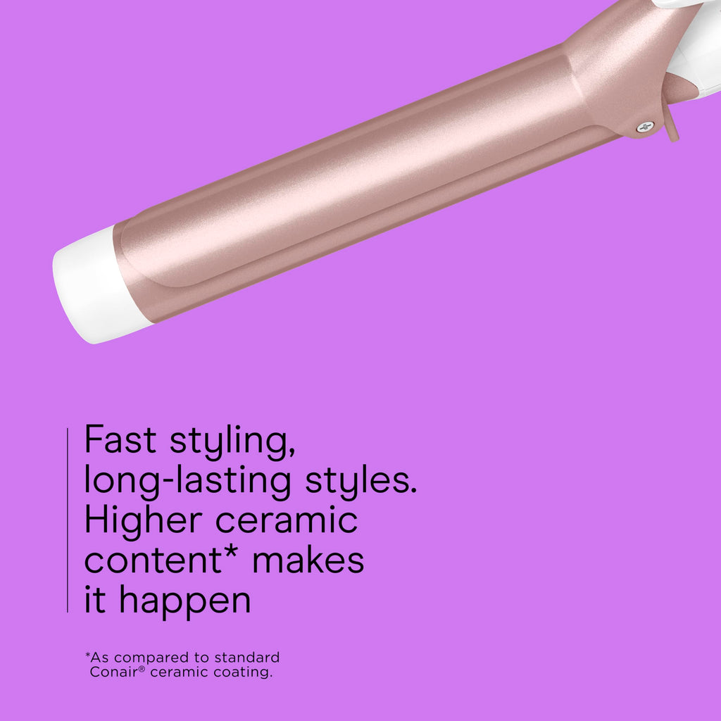 Conair Double Ceramic 1-Inch Curling Iron, 1-Inch Barrel Creates Classic Curls, Hair Curler for Use on Short, Medium, & Long Hair, White/Rose Gold