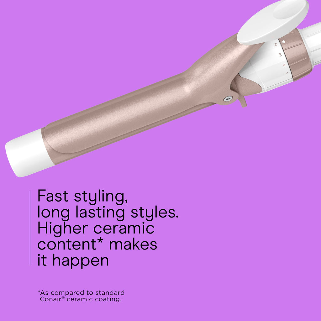 Conair Double Ceramic 1-Inch Curling Iron, 1-Inch Barrel Creates Classic Curls, Hair Curler for Use on Short, Medium, & Long Hair, White/Rose Gold