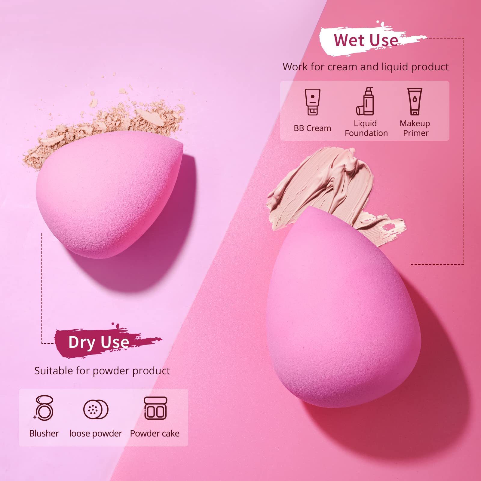 BEAKEY Makeup Sponge Set 5 Pack Micro Porous Low Absorption Soft Latex Free Foundation Beauty Sponges & Blenders for Powder Cream