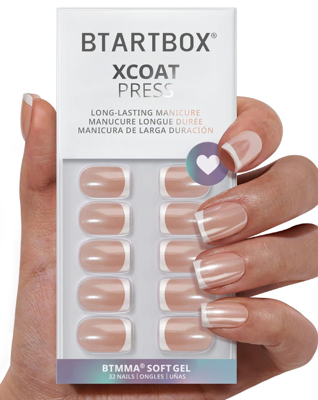 BTArtbox Square Ombre Press On Nails -Soft Gel Press On Nails Short with Nail Glue, 16 Sizes - 32 Reusable Fake Nails Kit, Vanilla Cream