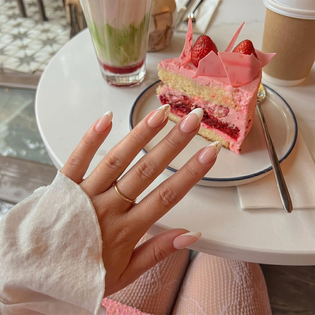 BTArtbox Square Ombre Press On Nails -Soft Gel Press On Nails Short with Nail Glue, 16 Sizes - 32 Reusable Fake Nails Kit, Vanilla Cream