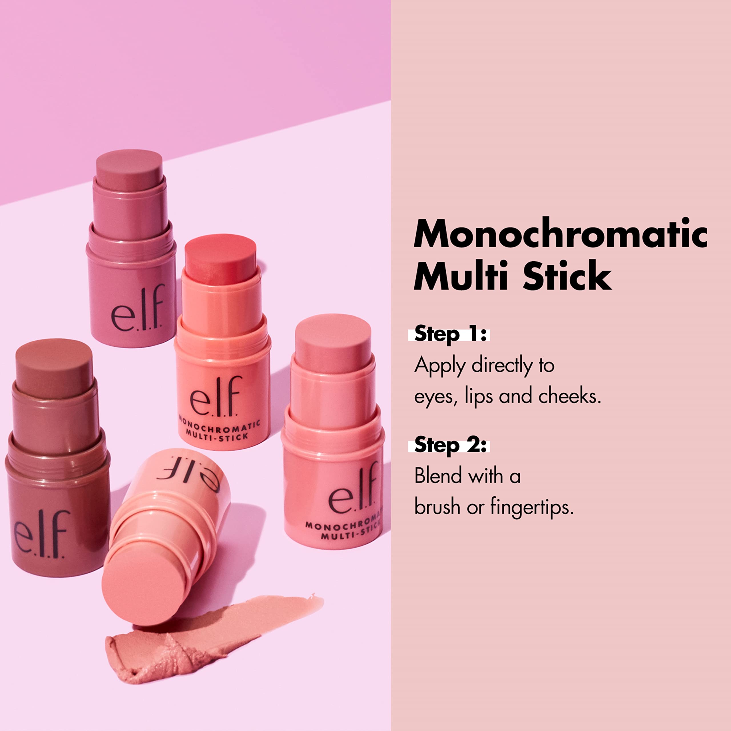e.l.f. Monochromatic Multi Stick, Travel-Sized Luxuriously Creamy & Blendable Color, For Eyes, Lips & Cheeks, Vegan & Cruelty-Free, Glistening Peach, 0.17 Oz