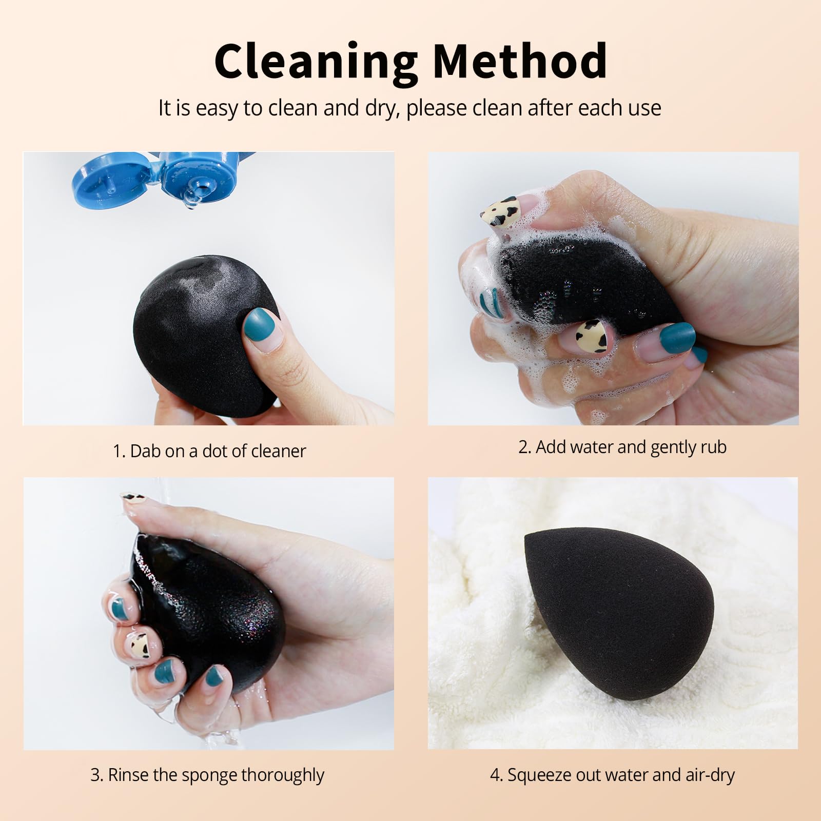 BEAKEY Makeup Sponge Set 5 Pack Micro Porous Low Absorption Soft Latex Free Foundation Beauty Sponges & Blenders for Powder Cream