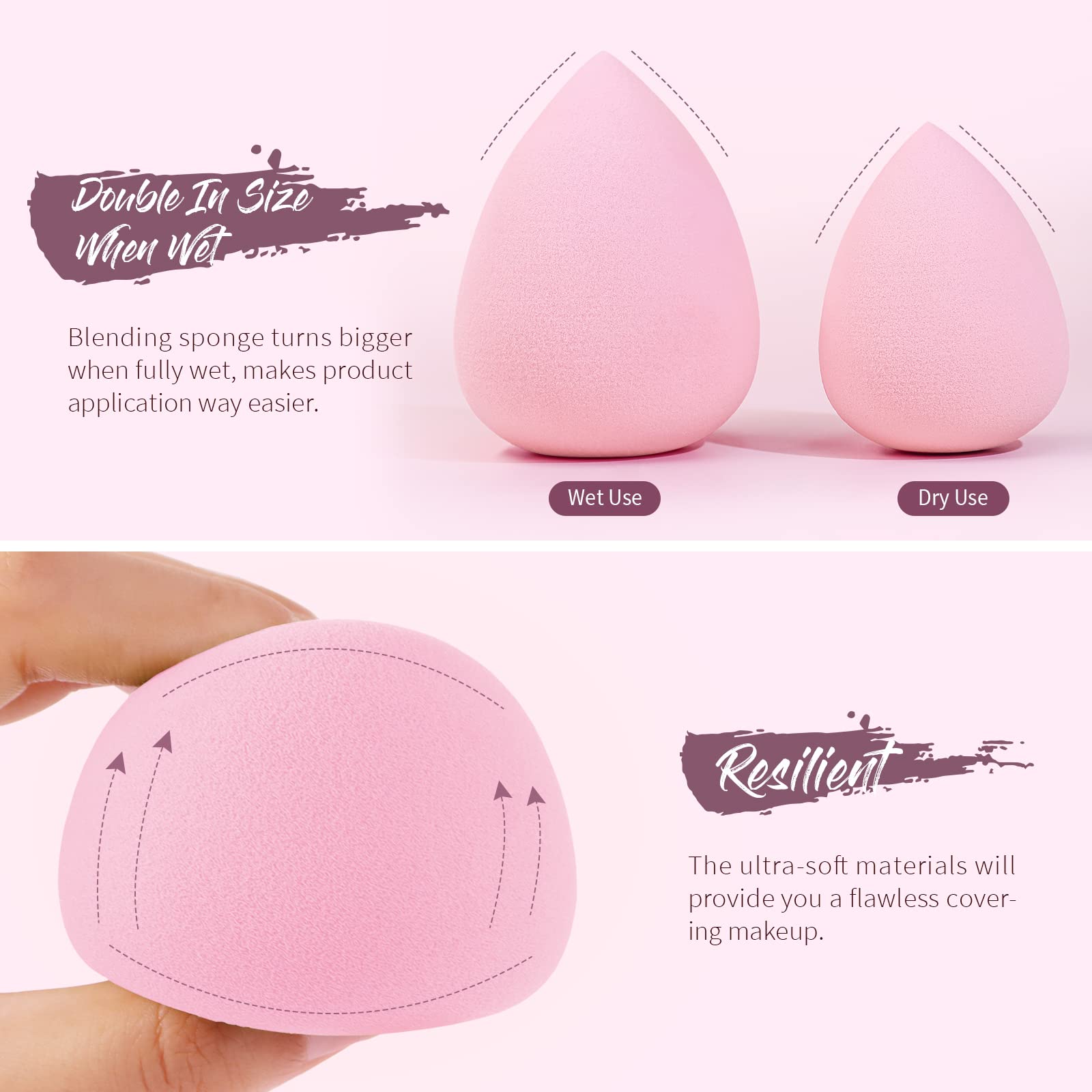BEAKEY Makeup Sponge Set 5 Pack Micro Porous Low Absorption Soft Latex Free Foundation Beauty Sponges & Blenders for Powder Cream