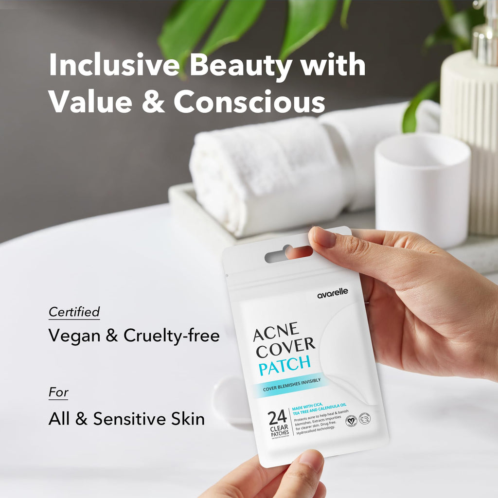 AVARELLE Pimple Patches for Face | Hydrocolloid Acne Patches for Covering Blemishes | Zit Patches with Tea Tree, Calendula, & Cica | HSA Store Eligible Items (10-14 mm, 80 Count)