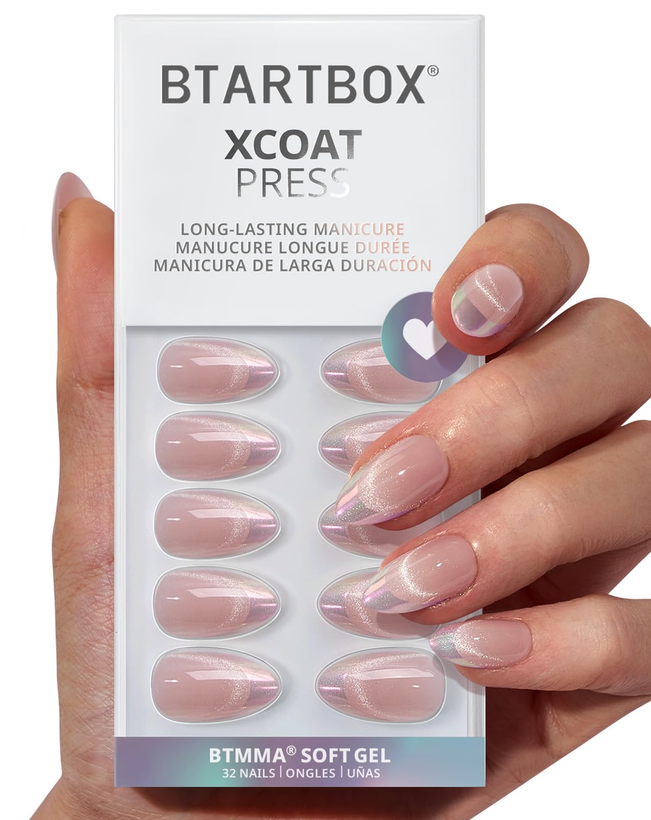 BTArtbox Square Ombre Press On Nails -Soft Gel Press On Nails Short with Nail Glue, 16 Sizes - 32 Reusable Fake Nails Kit, Vanilla Cream
