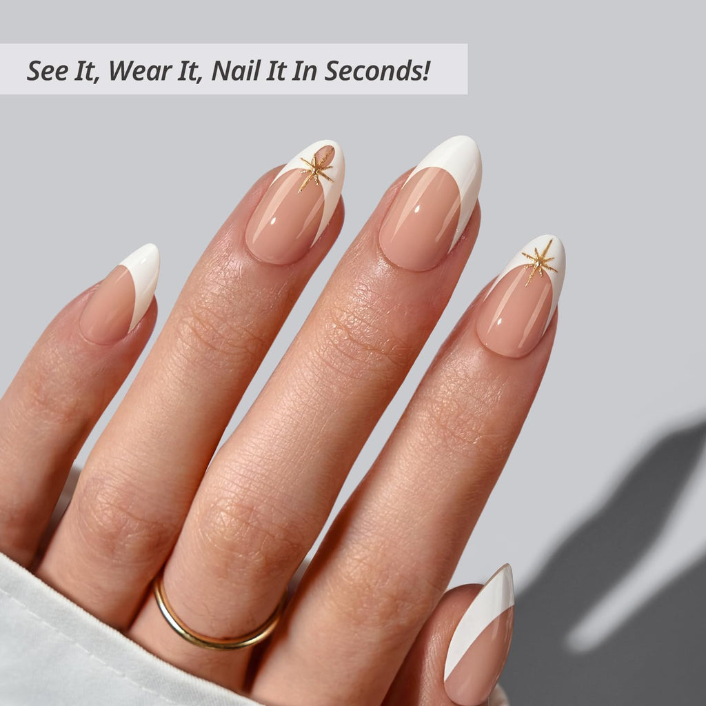 BTArtbox Square Ombre Press On Nails -Soft Gel Press On Nails Short with Nail Glue, 16 Sizes - 32 Reusable Fake Nails Kit, Vanilla Cream