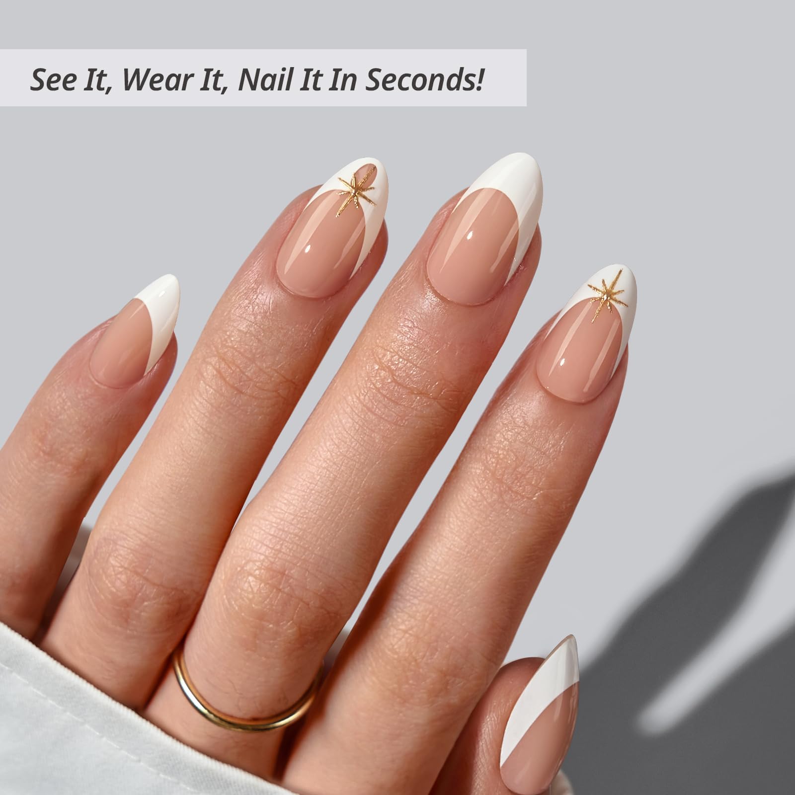 BTArtbox Square Ombre Press On Nails -Soft Gel Press On Nails Short with Nail Glue, 16 Sizes - 32 Reusable Fake Nails Kit, Vanilla Cream