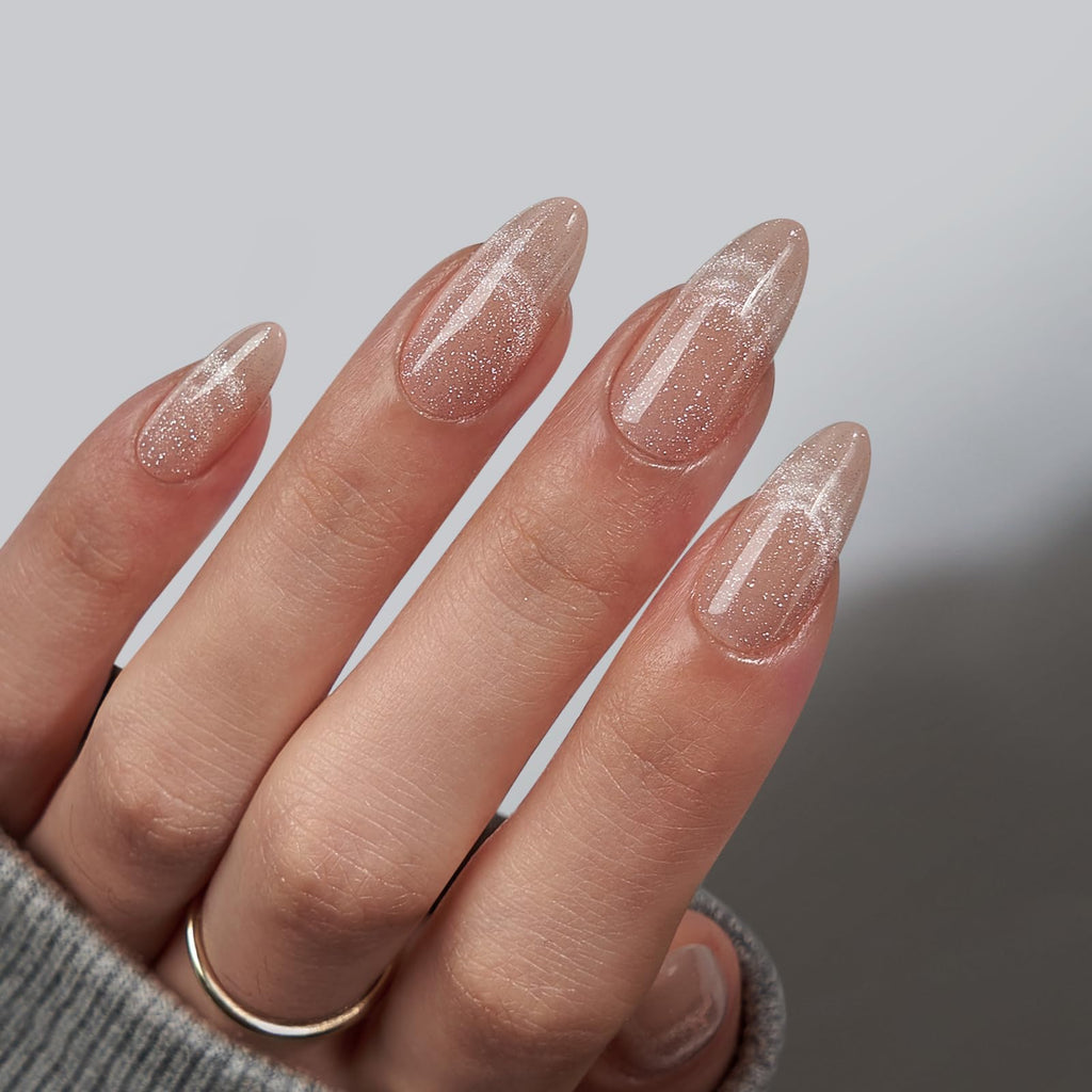 BTArtbox Square Ombre Press On Nails -Soft Gel Press On Nails Short with Nail Glue, 16 Sizes - 32 Reusable Fake Nails Kit, Vanilla Cream