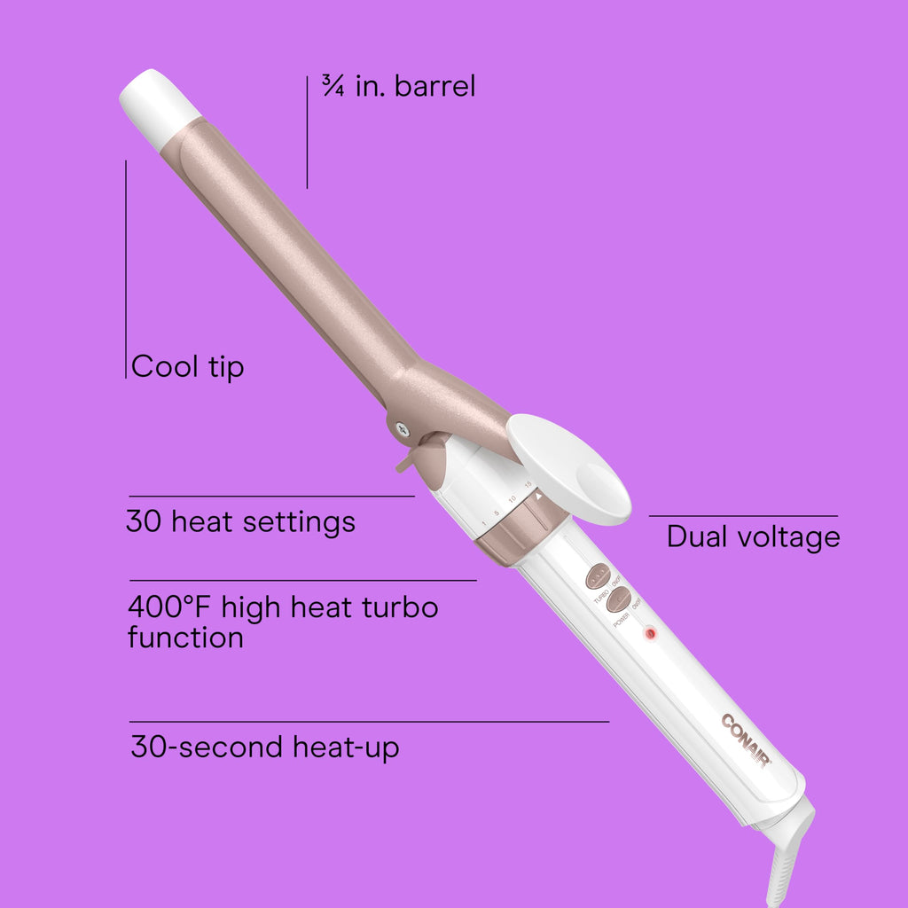 Conair Double Ceramic 1-Inch Curling Iron, 1-Inch Barrel Creates Classic Curls, Hair Curler for Use on Short, Medium, & Long Hair, White/Rose Gold